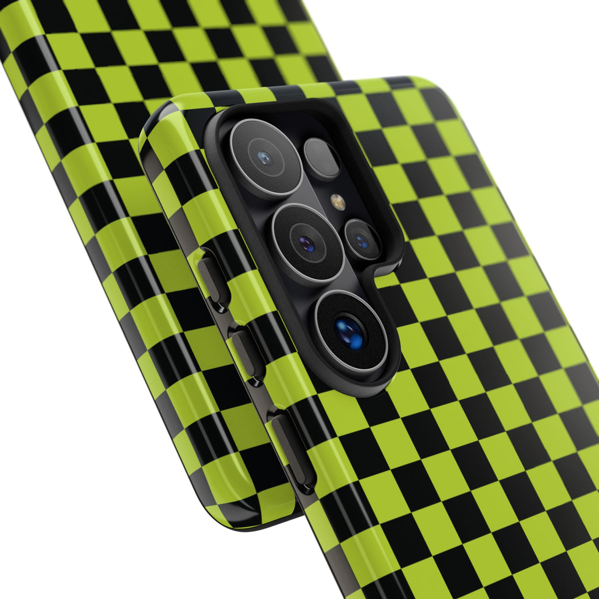 Trendy Neon Lime Green & Black Small Checked Pattern Phone Case - Green Phone Case