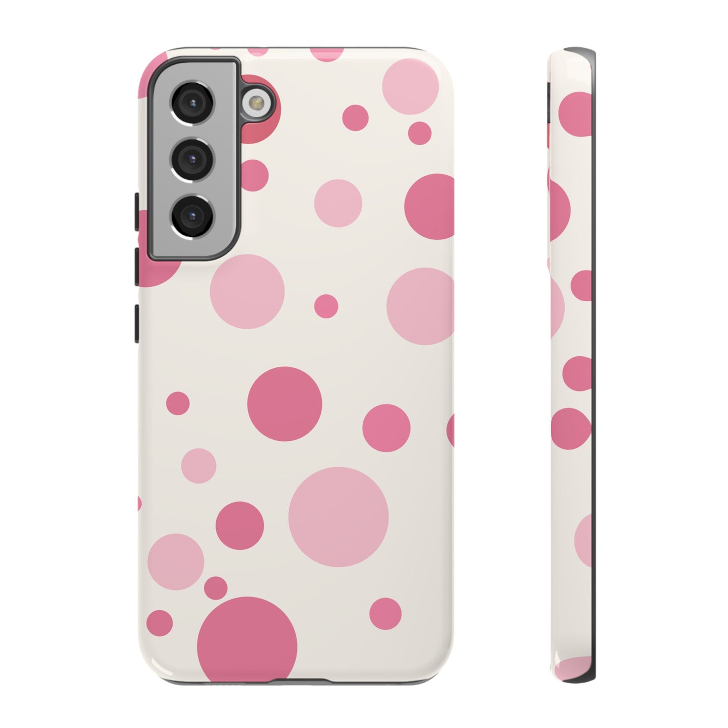 Samsung Galaxy S22 Plus / Glossy Phone Case - ’Bold White with Pink Dot Pattern’ Phone Case