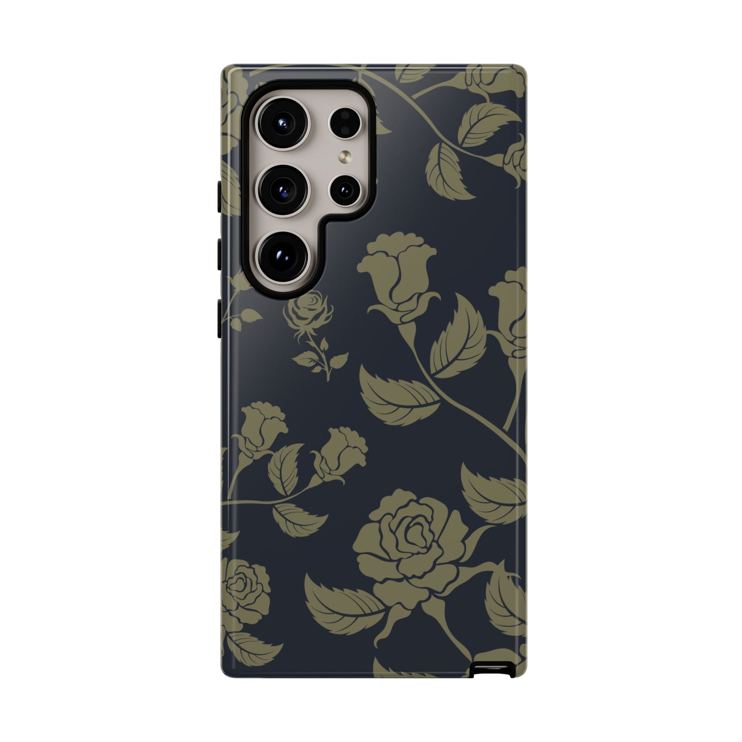 Samsung Galaxy S24 Ultra / Glossy Phone Case - ’Blue & Olive Rose Pattern’ Phone Case