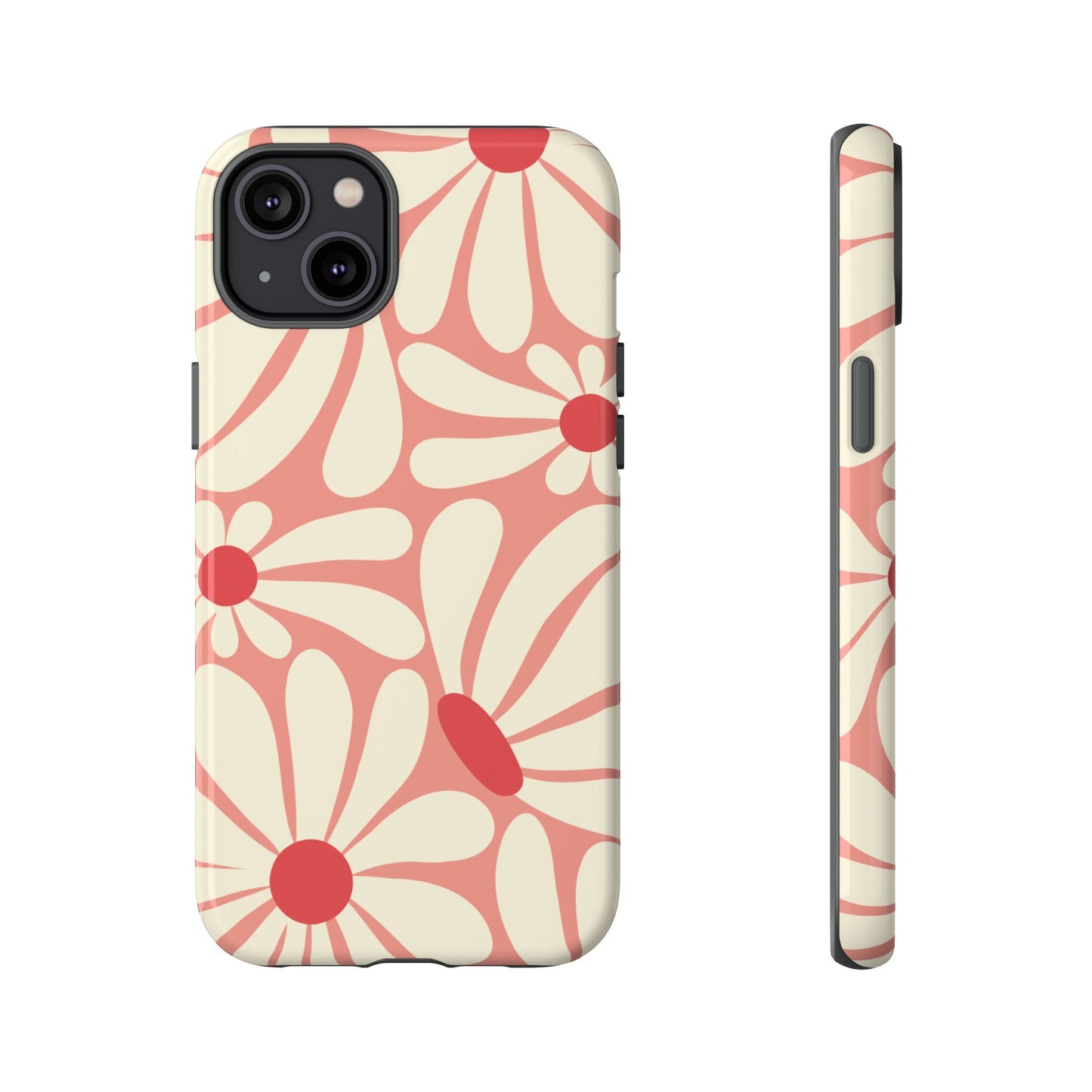 iPhone 14 Plus / Glossy Phone Case - ’Retro Pink Daisy Pattern’ Phone Case