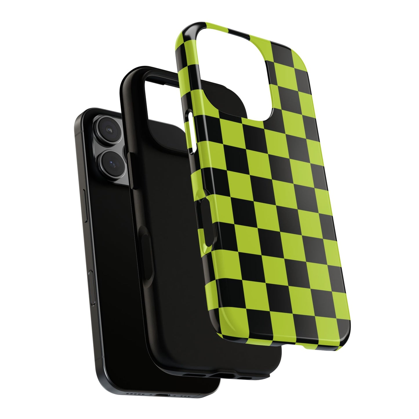 Phone Case - Trendy Neon Lime Green & Black Checked Pattern Phone Case