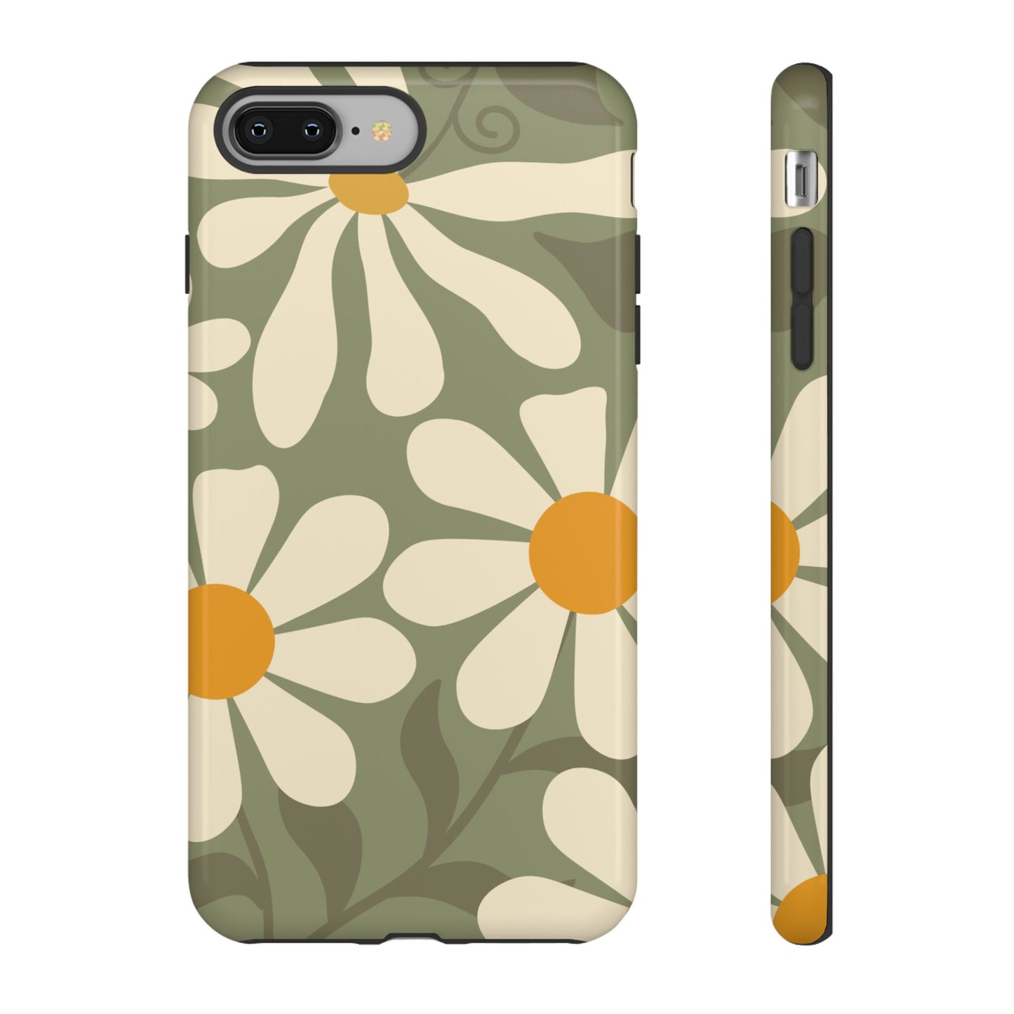 iPhone 8 Plus / Glossy Phone Case - ’Retro Green Daisy Pattern #2’ Phone Case