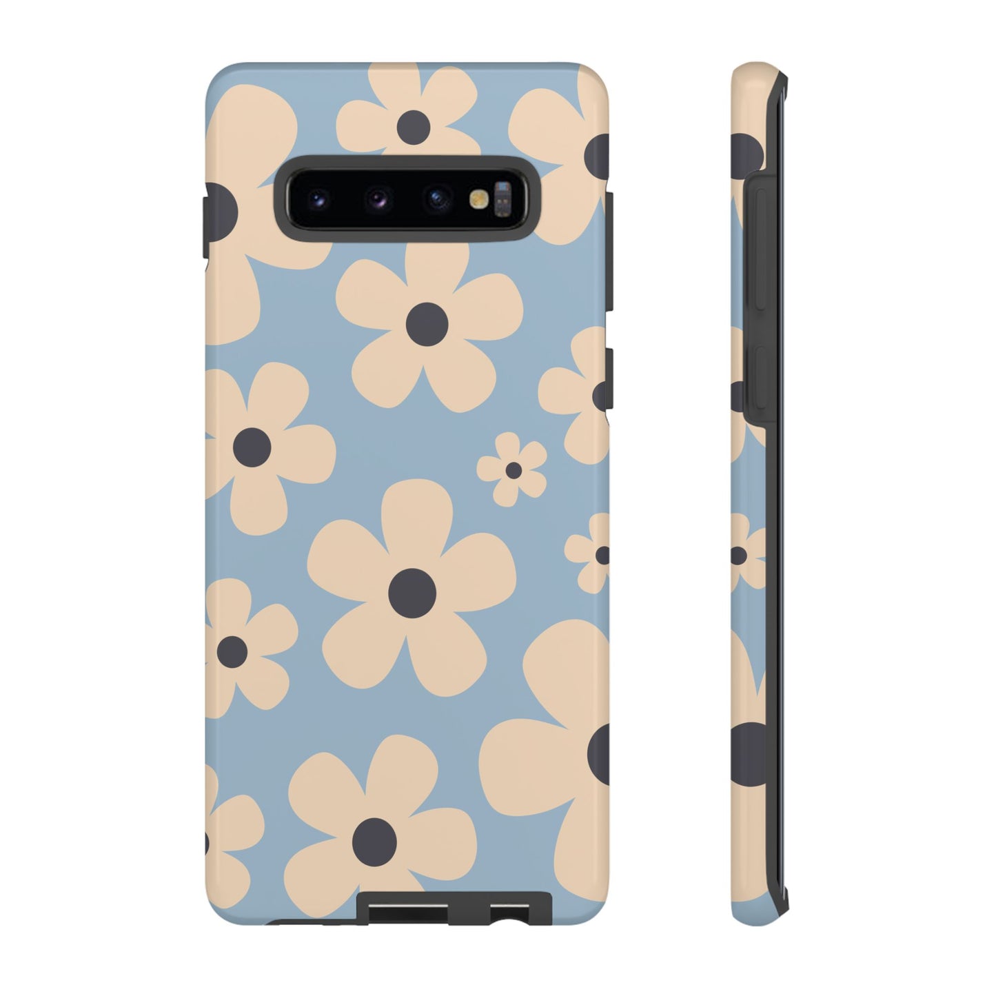 Samsung Galaxy S10 Plus / Glossy Phone Case - Cute Light Blue & Cream Daisy Pattern Phone Case