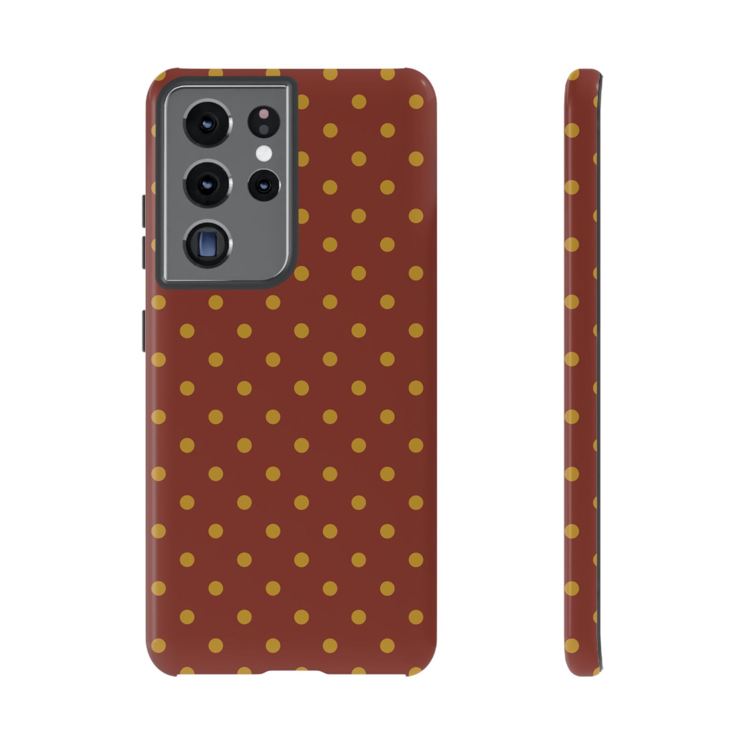 Samsung Galaxy S21 Ultra / Glossy Phone Case - Trendy Brown & Mustard Dot Pattern Phone Case