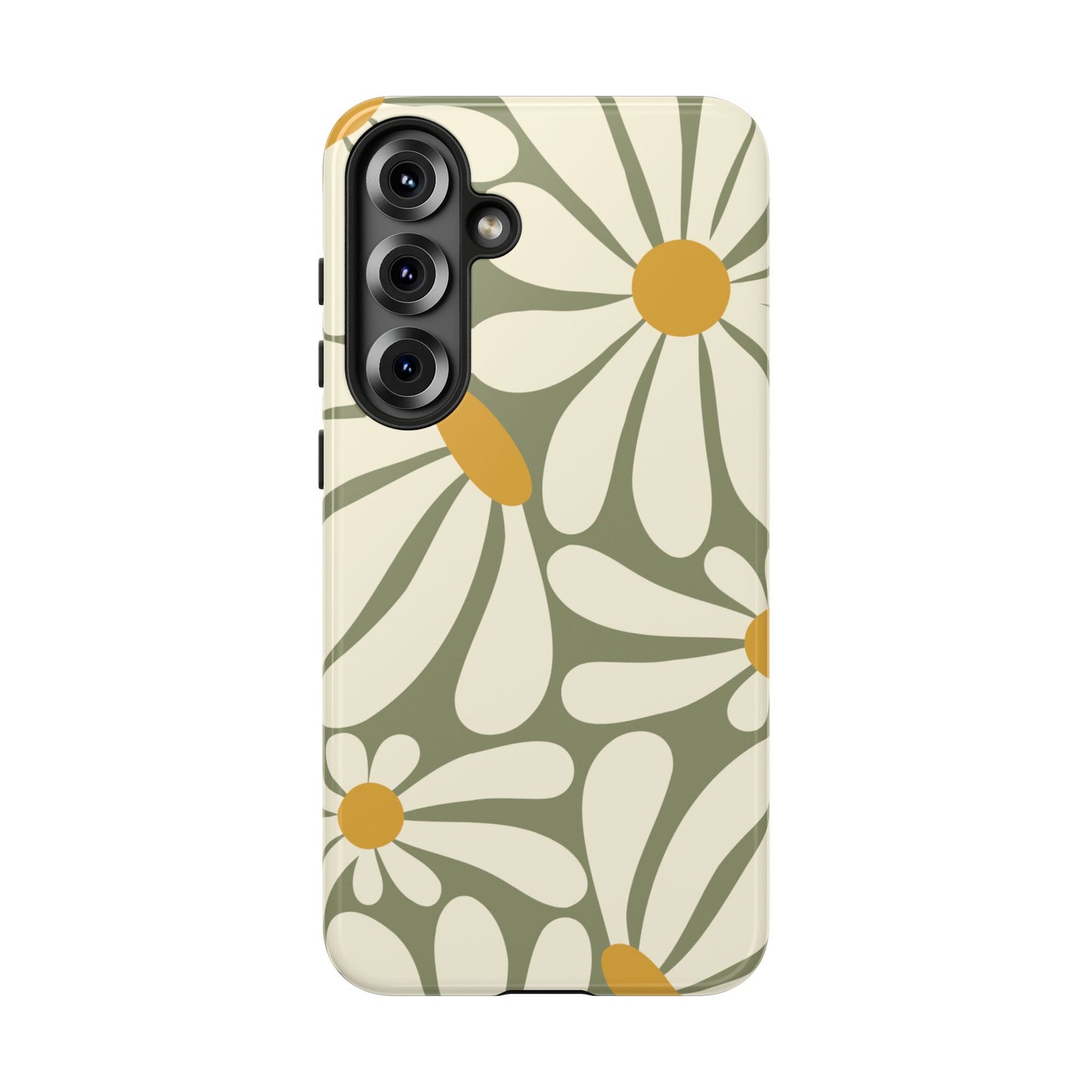 Samsung Galaxy S25 Plus / Glossy Phone Case - ’Retro Green Daisy Pattern #1’ Phone Case