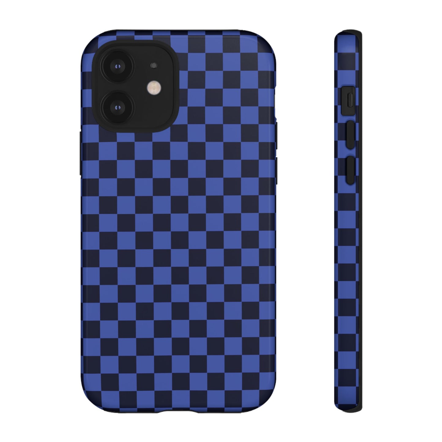 iPhone 12 / Glossy Phone Case - ’Bold Blue Checkered Pattern’ Phone Case