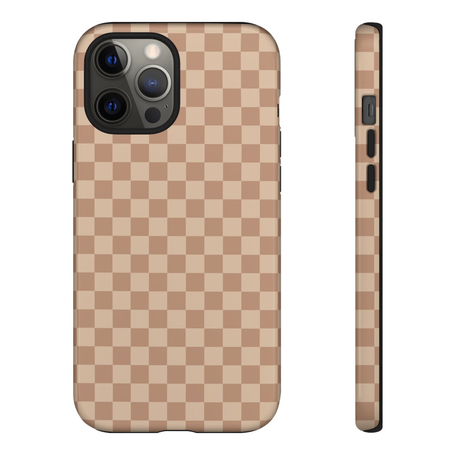 iPhone 12 Pro Max / Glossy Phone Case - ’Bold Tan Checkered Pattern’ Phone Case