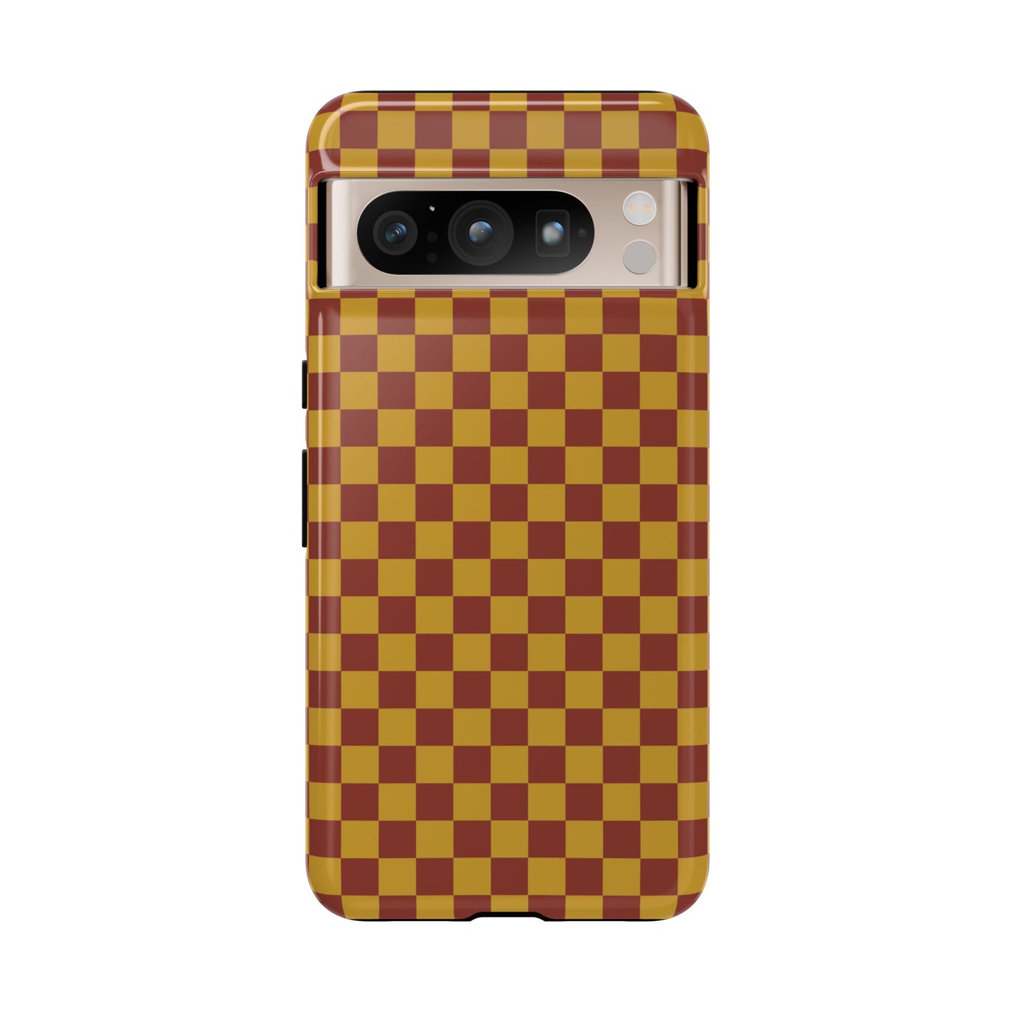 Google Pixel 8 Pro / Glossy Phone Case - Trendy Mustard & Burgandy Small Checked Pattern Phone Case