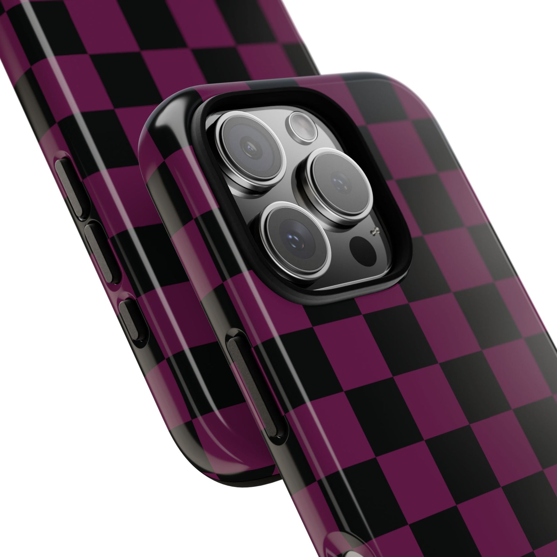 Phone Case - Trendy Plum & Black Checked Pattern Phone Case