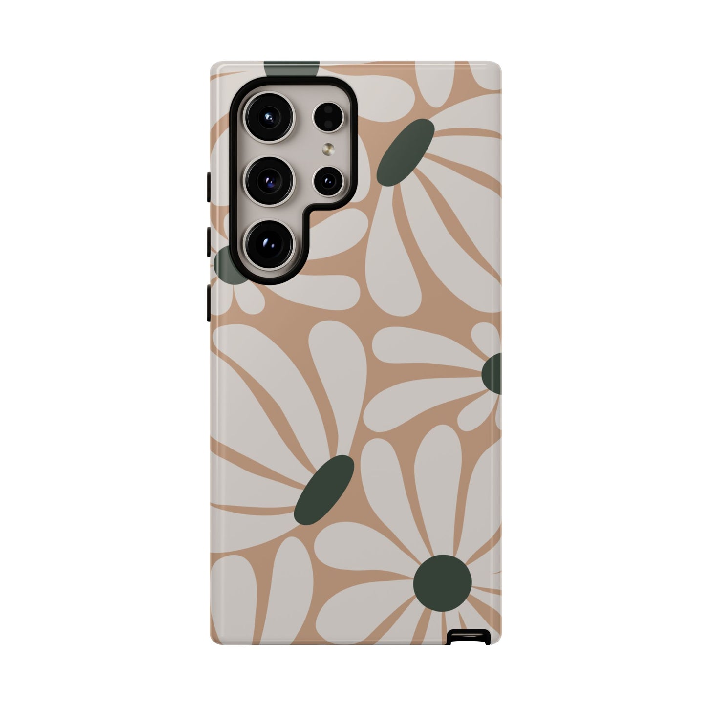 Samsung Galaxy S24 Ultra / Glossy Phone Case - ’Retro Beige & White Daisy Pattern’ Phone Case