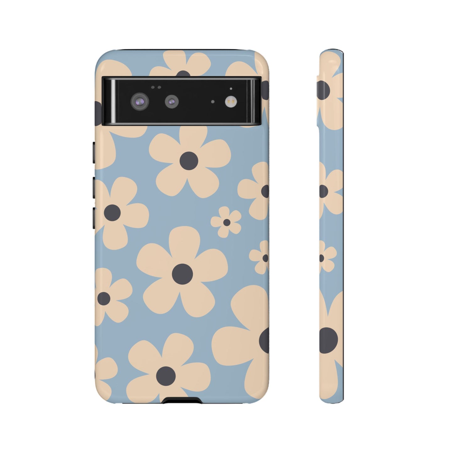 Google Pixel 6 / Glossy Phone Case - Cute Light Blue & Cream Daisy Pattern Phone Case
