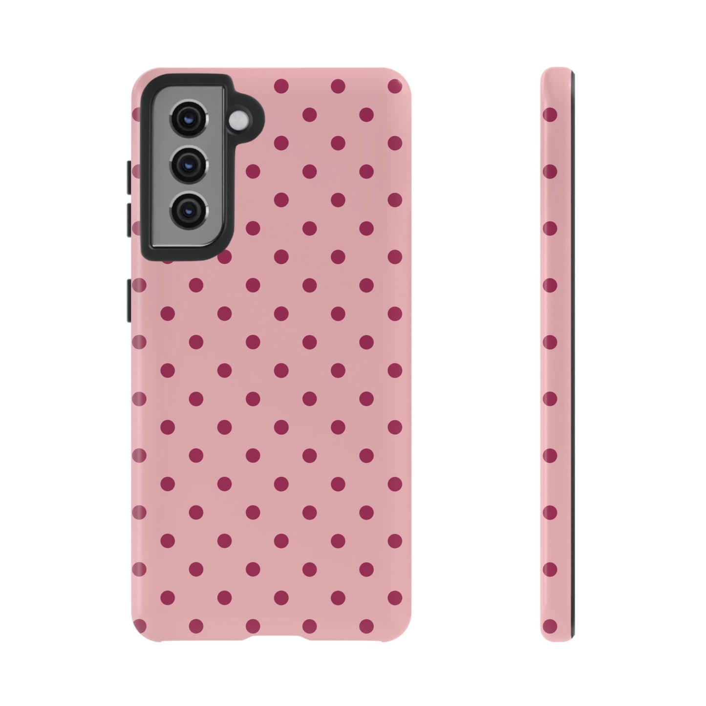 Samsung Galaxy S21 / Glossy Phone Case - ’Pink with Red Dot Pattern’ Phone Case
