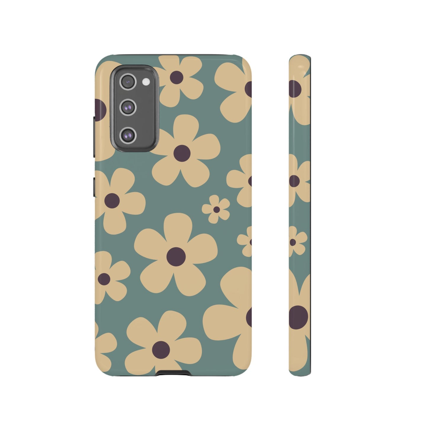 Samsung Galaxy S20 FE / Glossy Phone Case - Cute Blue & Cream Daisy Pattern Phone Case