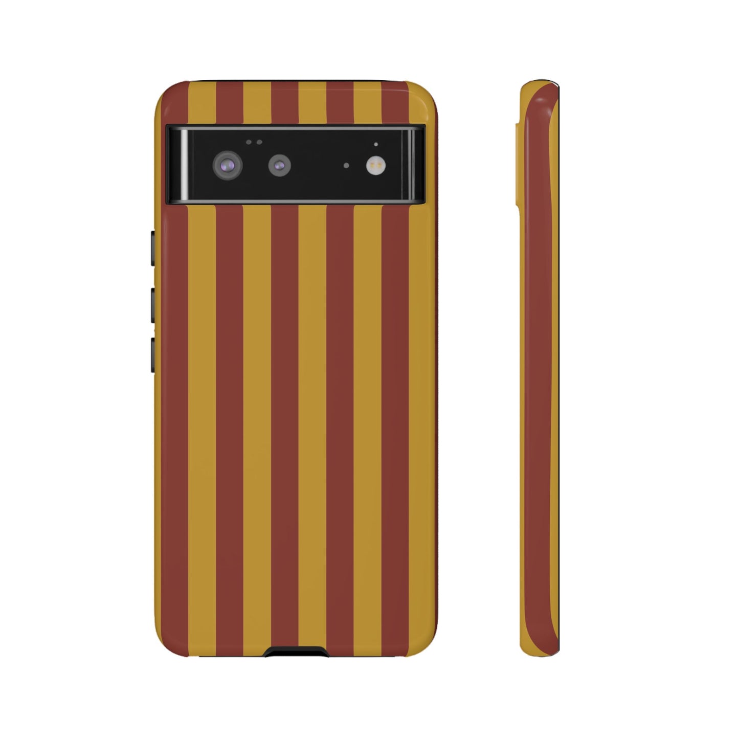 Google Pixel 6 / Glossy Phone Case - Trendy Mustard & Burgandy Stripe Pattern Phone Case