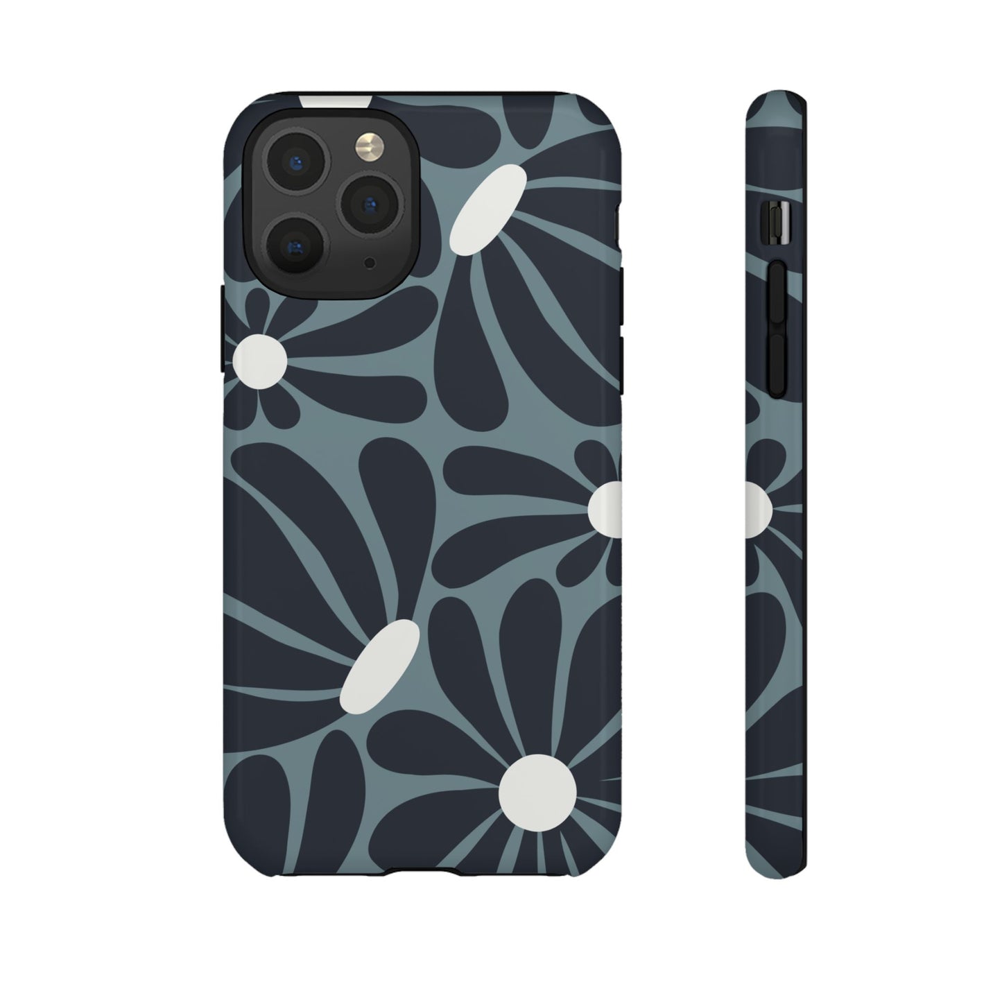 iPhone 11 Pro / Glossy Phone Case - ’Retro Navy Blue & White Daisy Pattern’ Phone Case