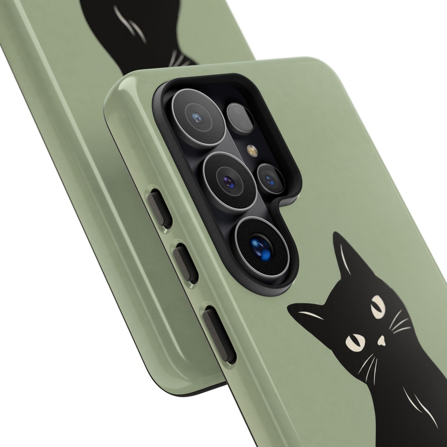 Minimalist Sage Green & Black Cat Phone Case