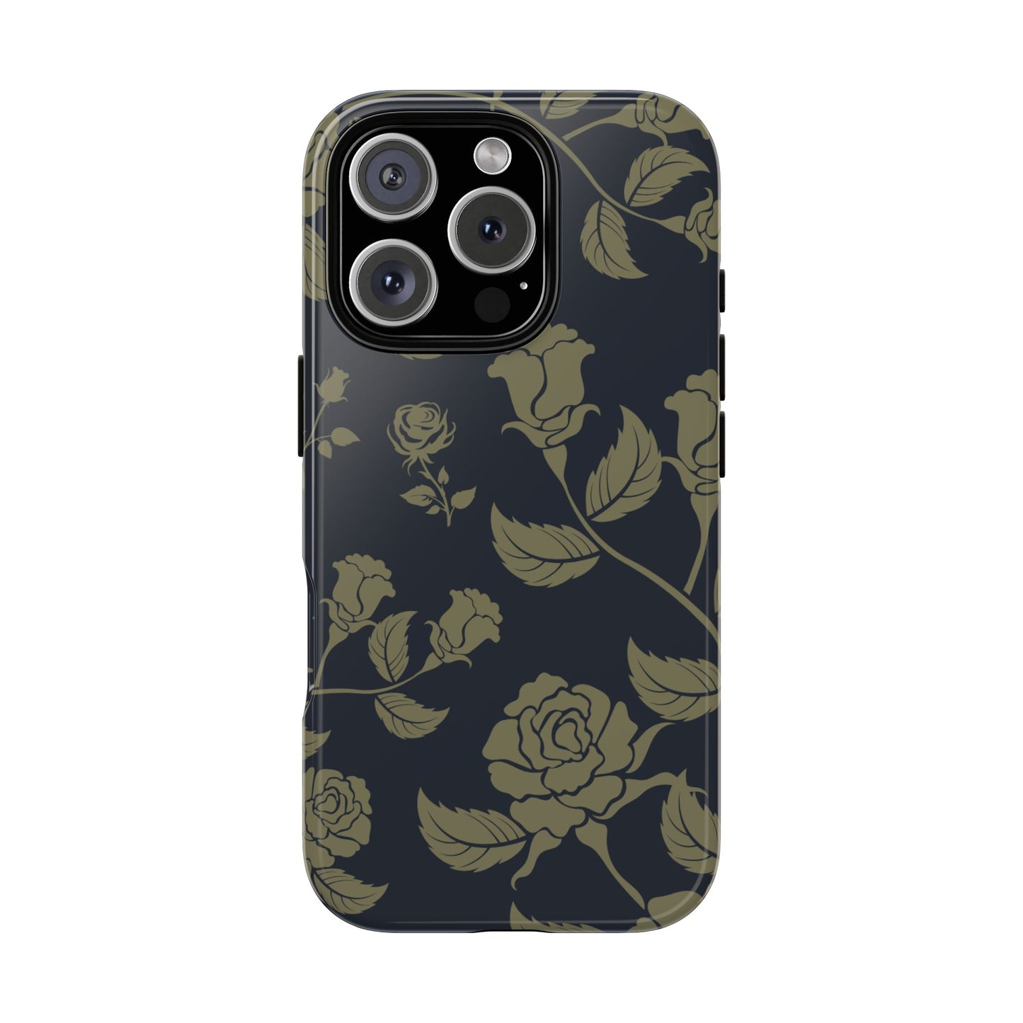 iPhone 16 Pro / Glossy Phone Case - ’Blue & Olive Rose Pattern’ Phone Case