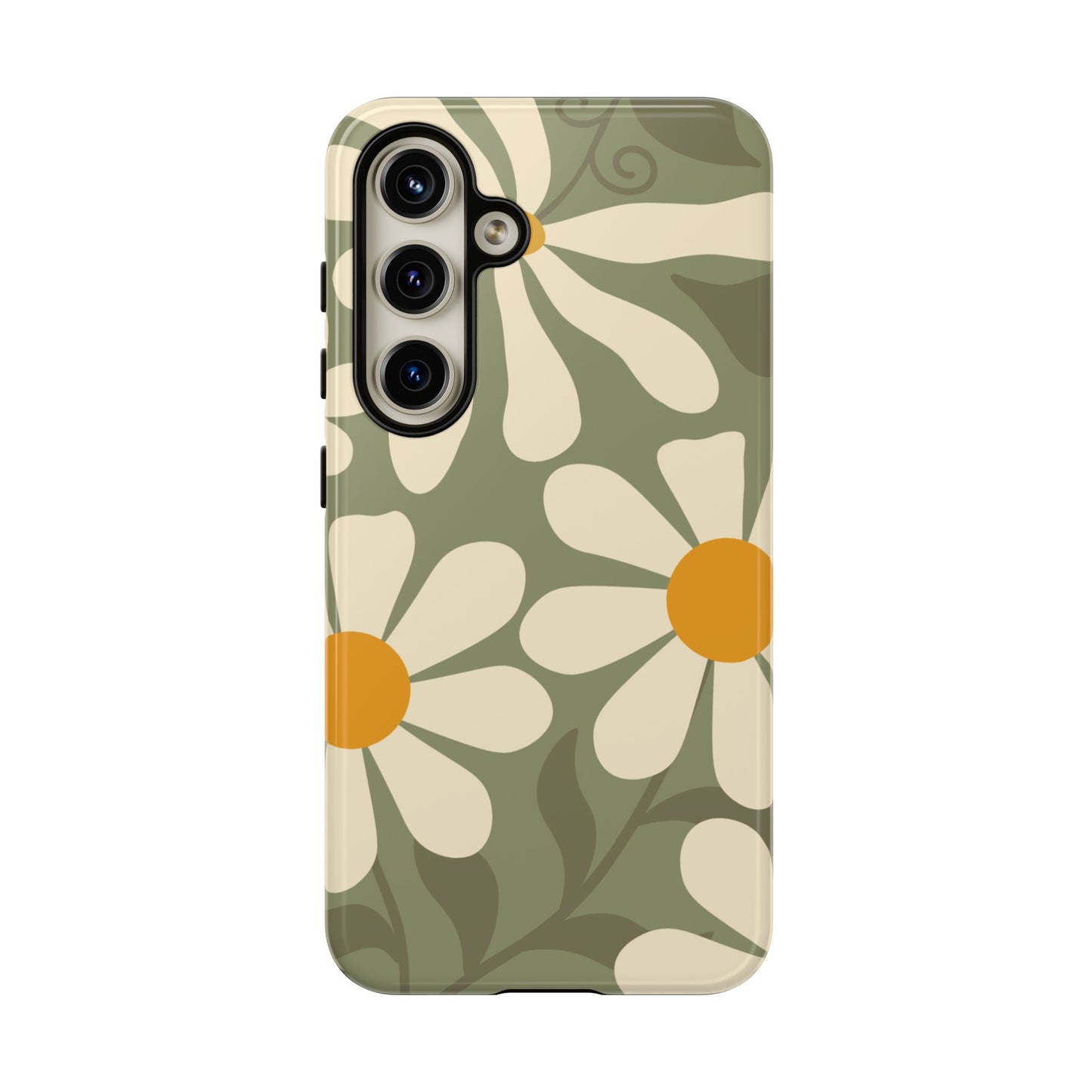 Samsung Galaxy S24 / Glossy Phone Case - ’Retro Green Daisy Pattern #2’ Phone Case