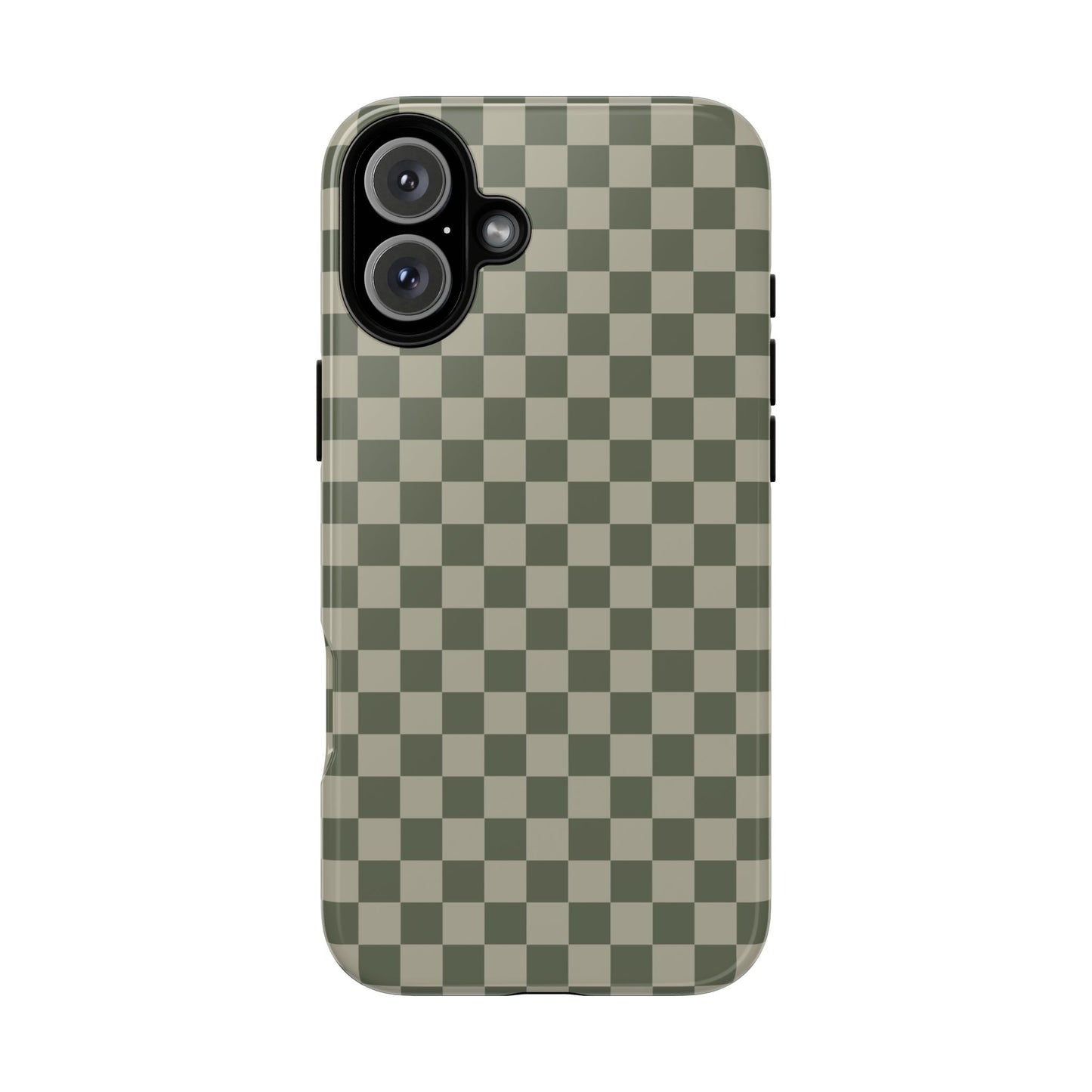 iPhone 16 Plus / Glossy Phone Case - ’Bold Olive Green Checkered Pattern’ Phone Case