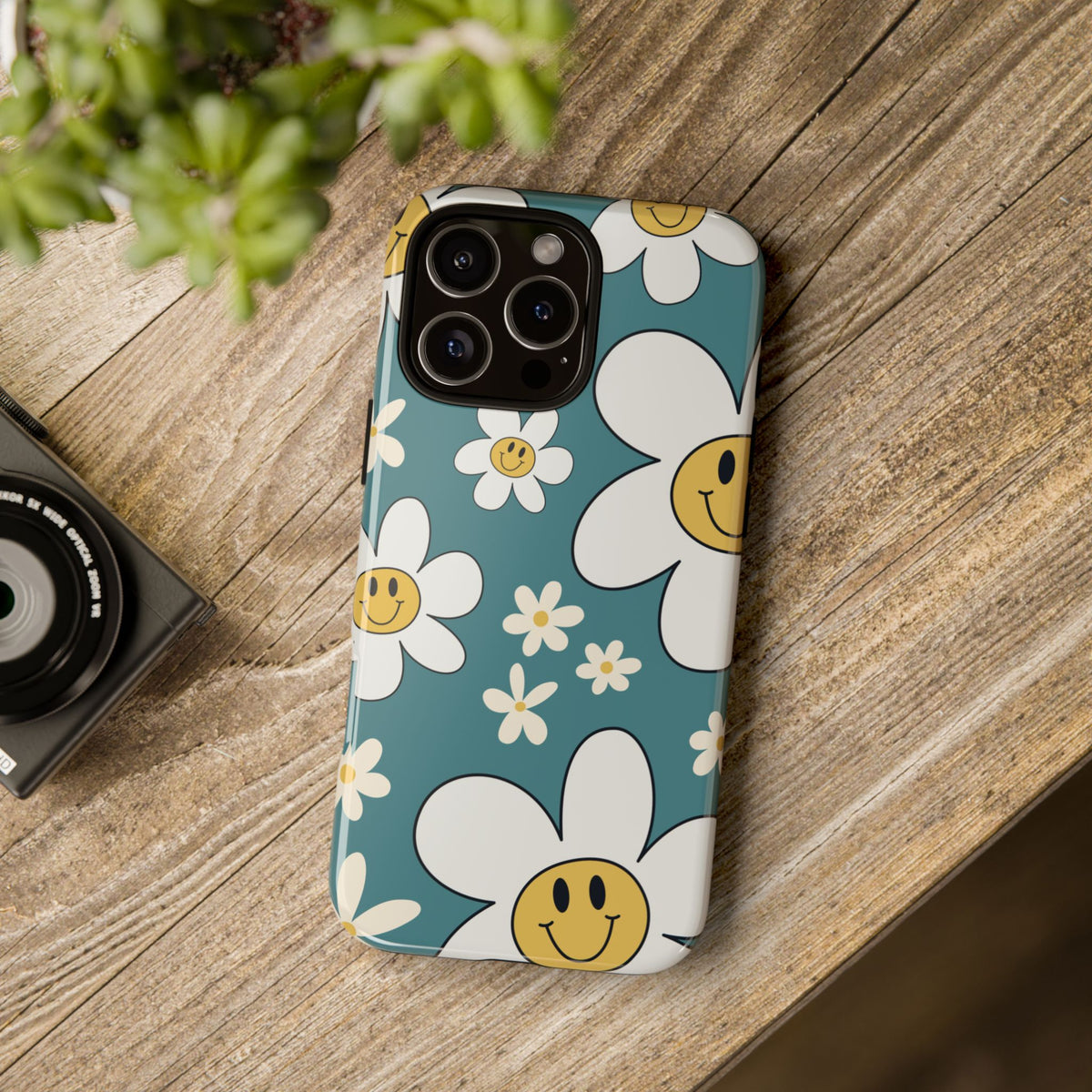 Fun Retro Daisy Pattern with Light Blue Background Phone Case - Blue Phone Case