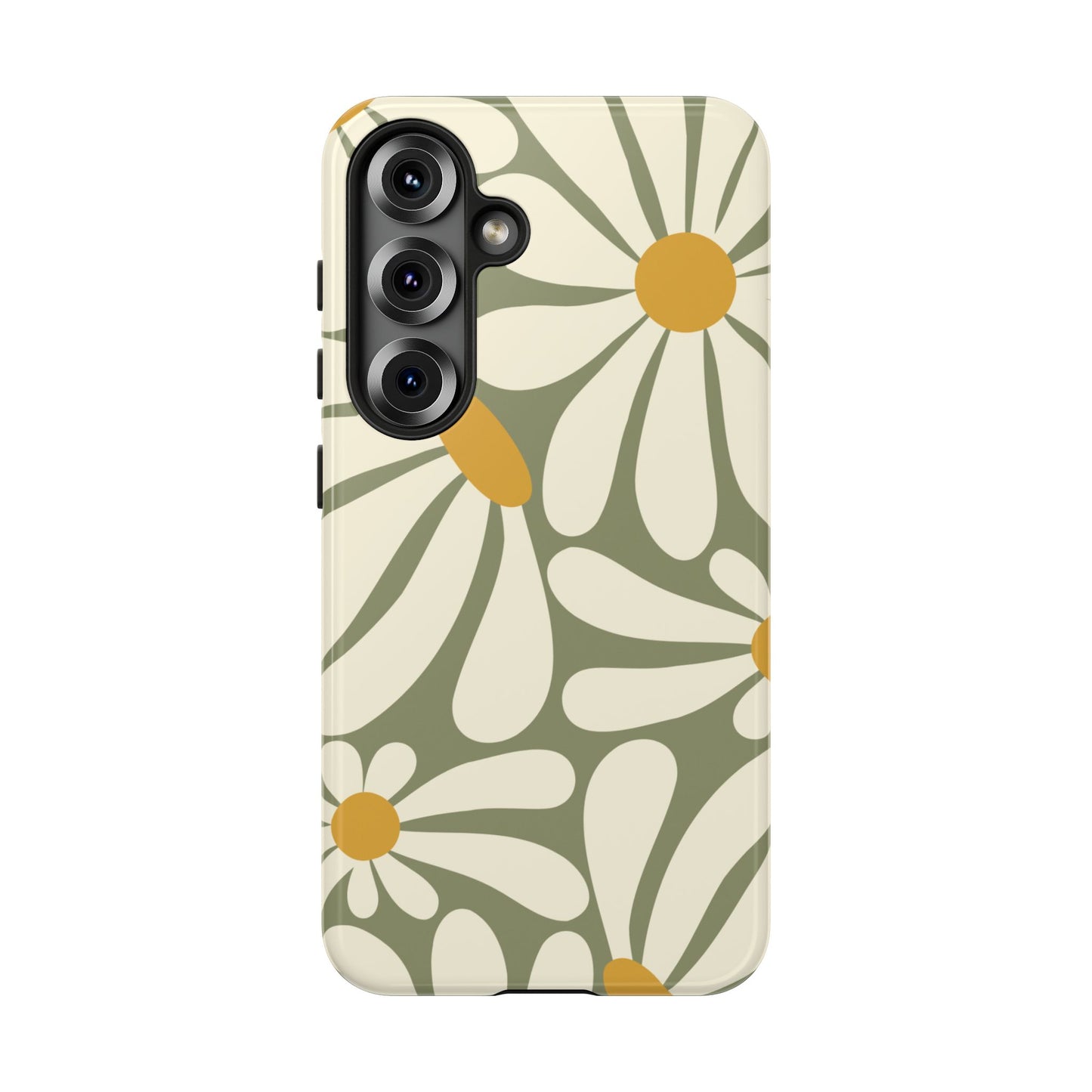 Samsung Galaxy S25 / Glossy Phone Case - ’Retro Green Daisy Pattern #1’ Phone Case