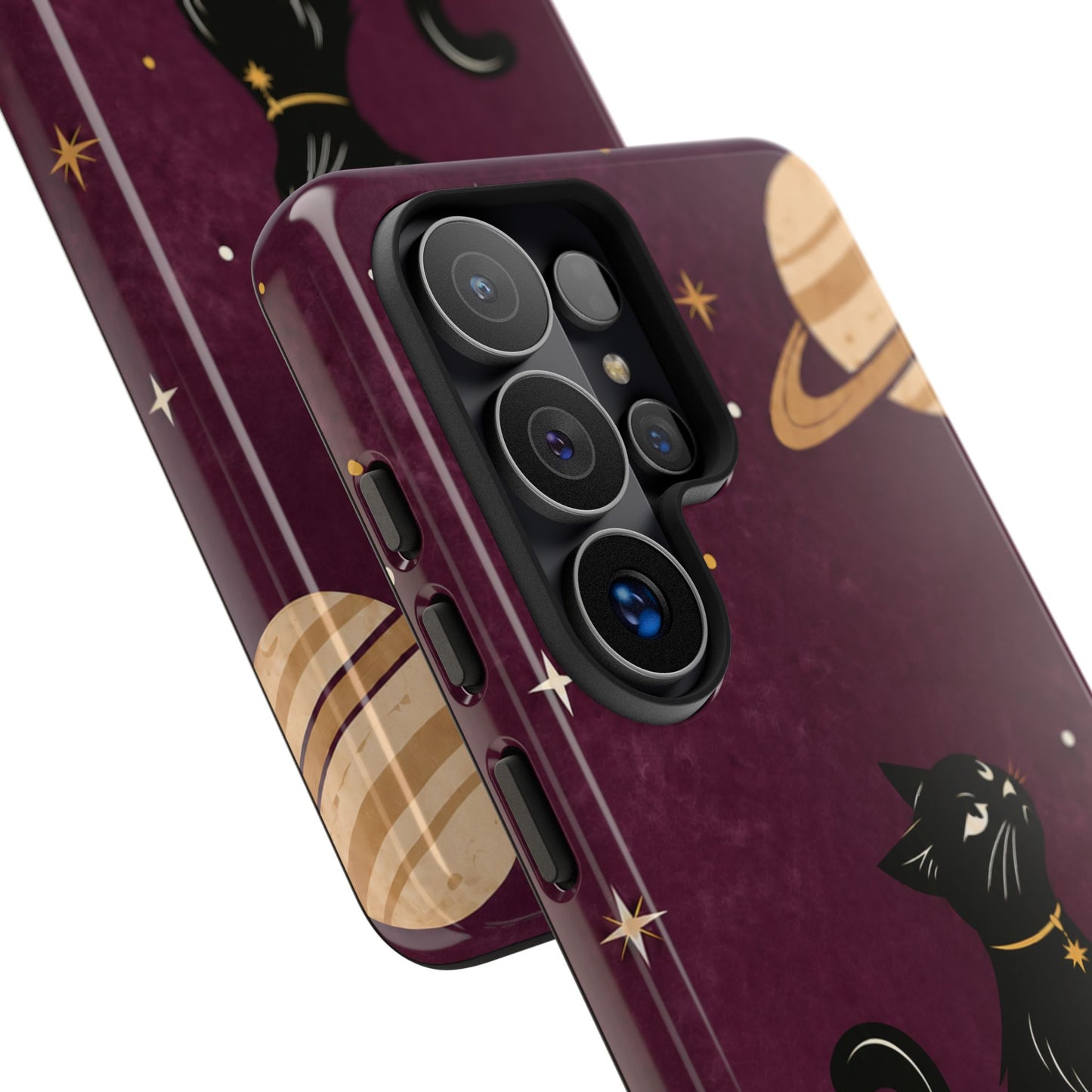 Whimsical Plum Celestial Black Cat Phone Case