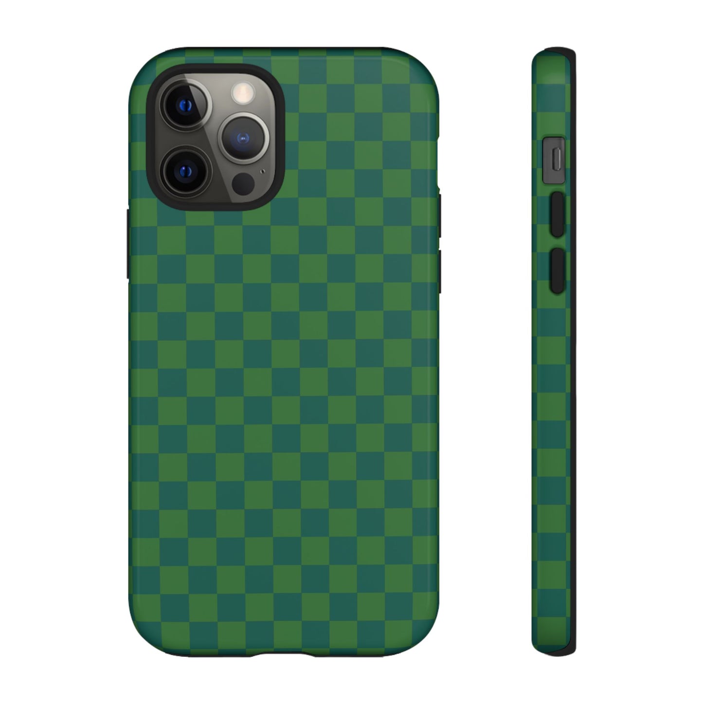 iPhone 12 Pro / Glossy Phone Case - ’Bold Green Checkered Pattern’ Phone Case