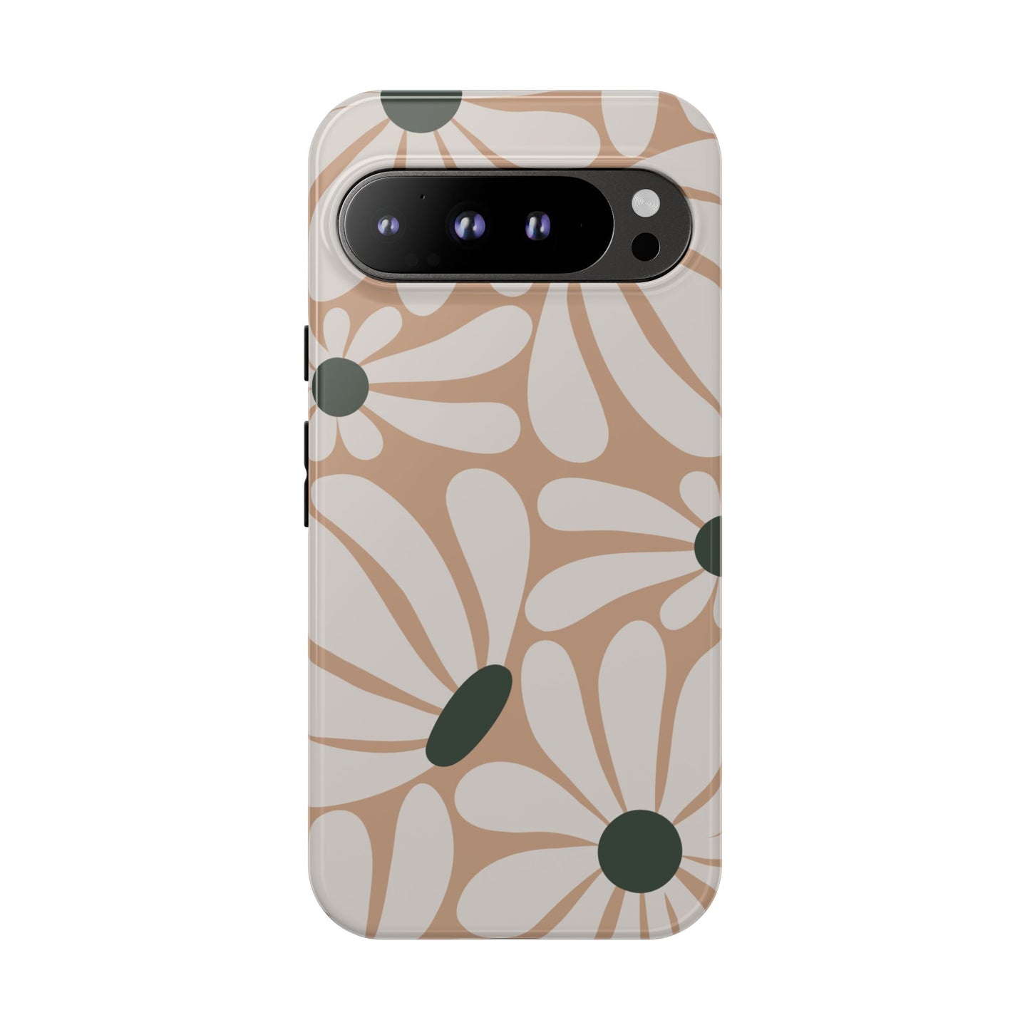 Google Pixel 9 Pro XL / Glossy Phone Case - ’Retro Beige & White Daisy Pattern’ Phone Case