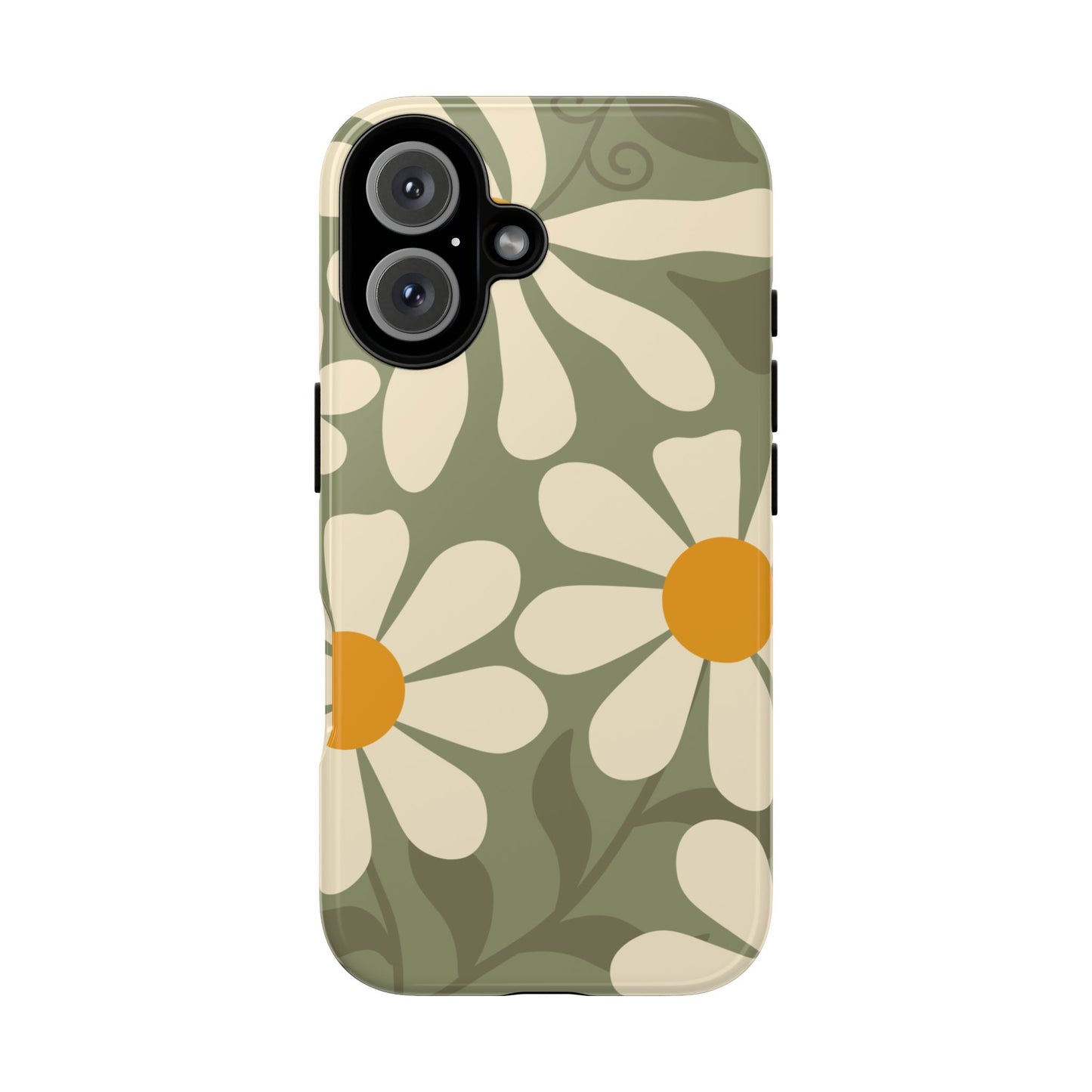 iPhone 16 / Glossy Phone Case - ’Retro Green Daisy Pattern #2’ Phone Case