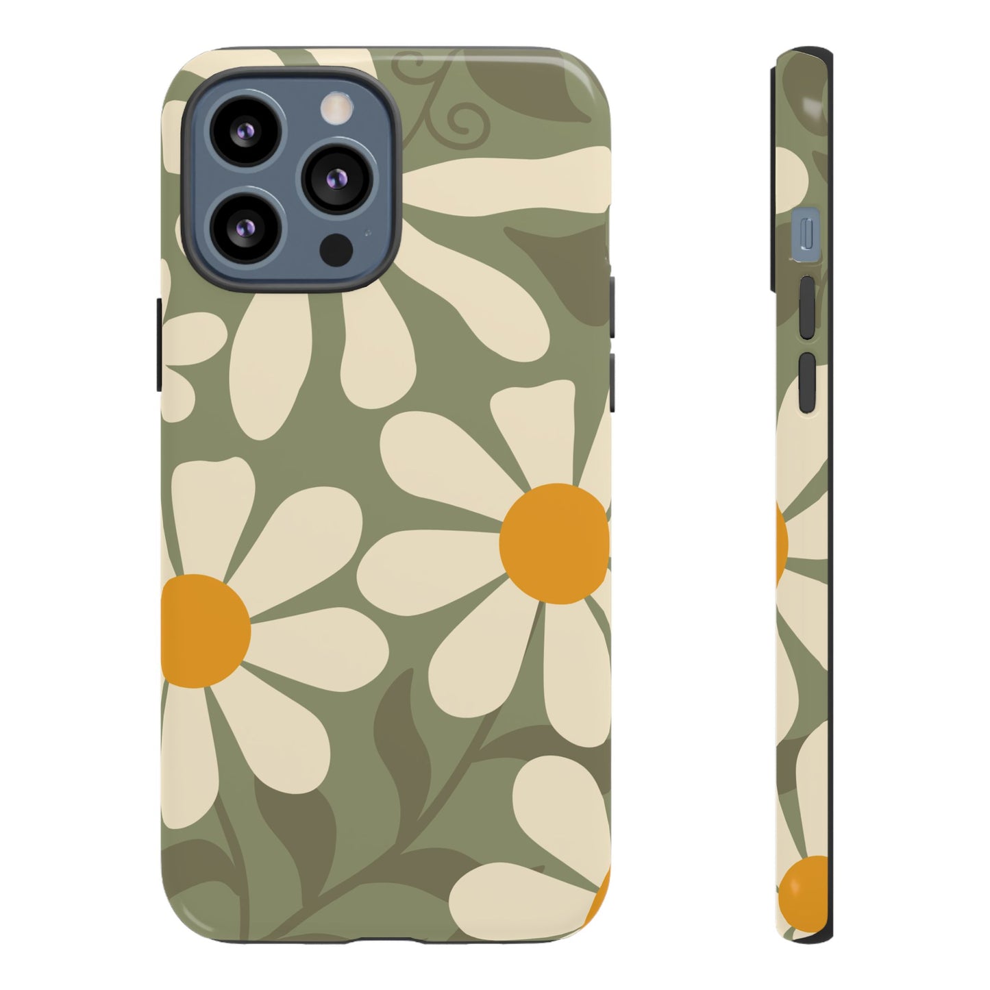 iPhone 13 Pro Max / Glossy Phone Case - ’Retro Green Daisy Pattern #2’ Phone Case