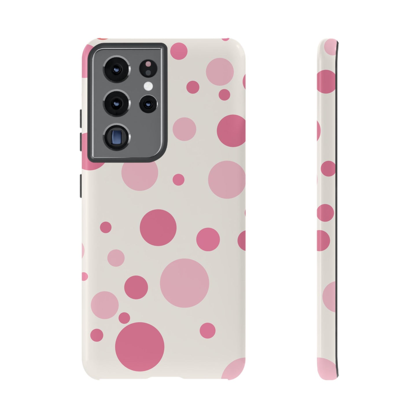Samsung Galaxy S21 Ultra / Glossy Phone Case - ’Bold White with Pink Dot Pattern’ Phone Case