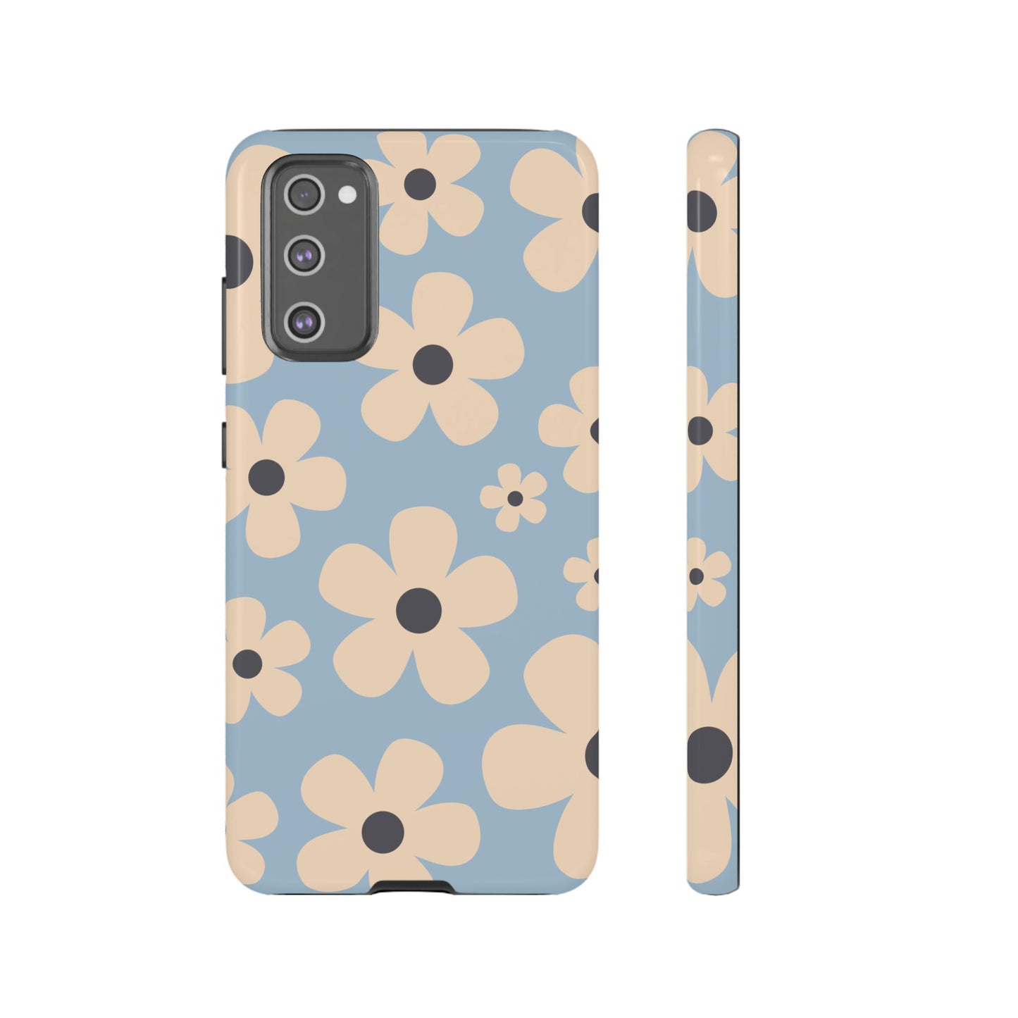 Samsung Galaxy S20 FE / Glossy Phone Case - Cute Light Blue & Cream Daisy Pattern Phone Case