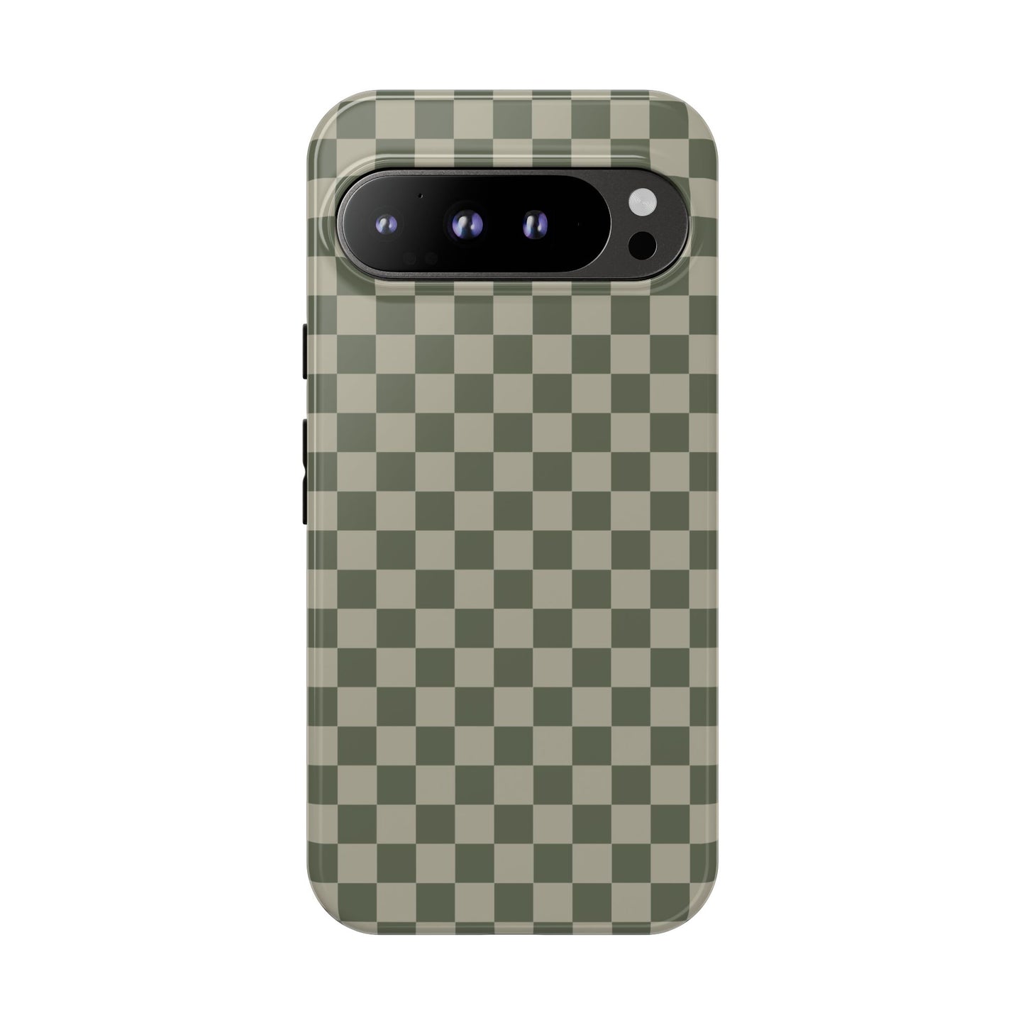 Google Pixel 9 Pro XL / Glossy Phone Case - ’Bold Olive Green Checkered Pattern’ Phone Case