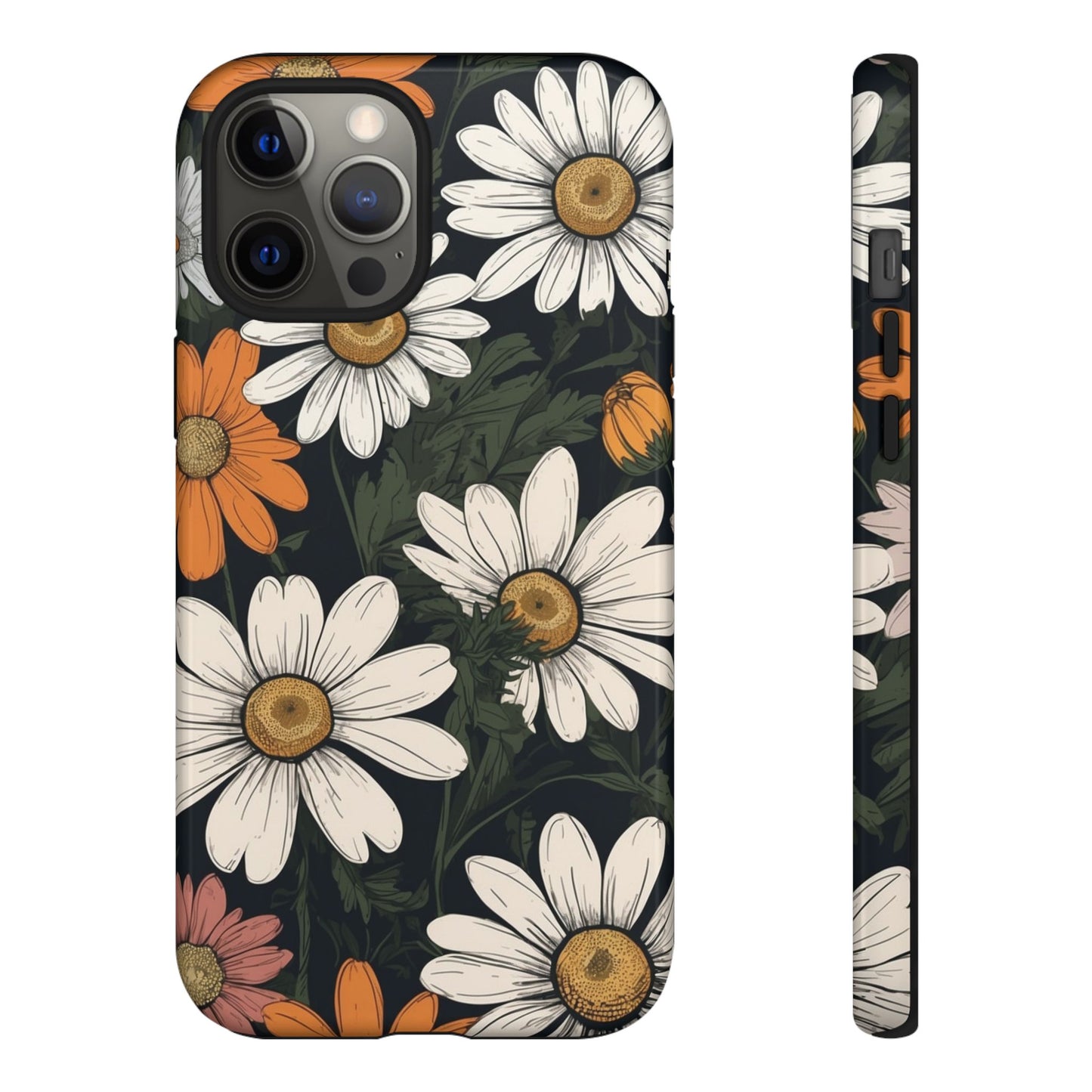 Boho Chic Daisies Floral Pattern "White, Orange & Pink" Phone Case