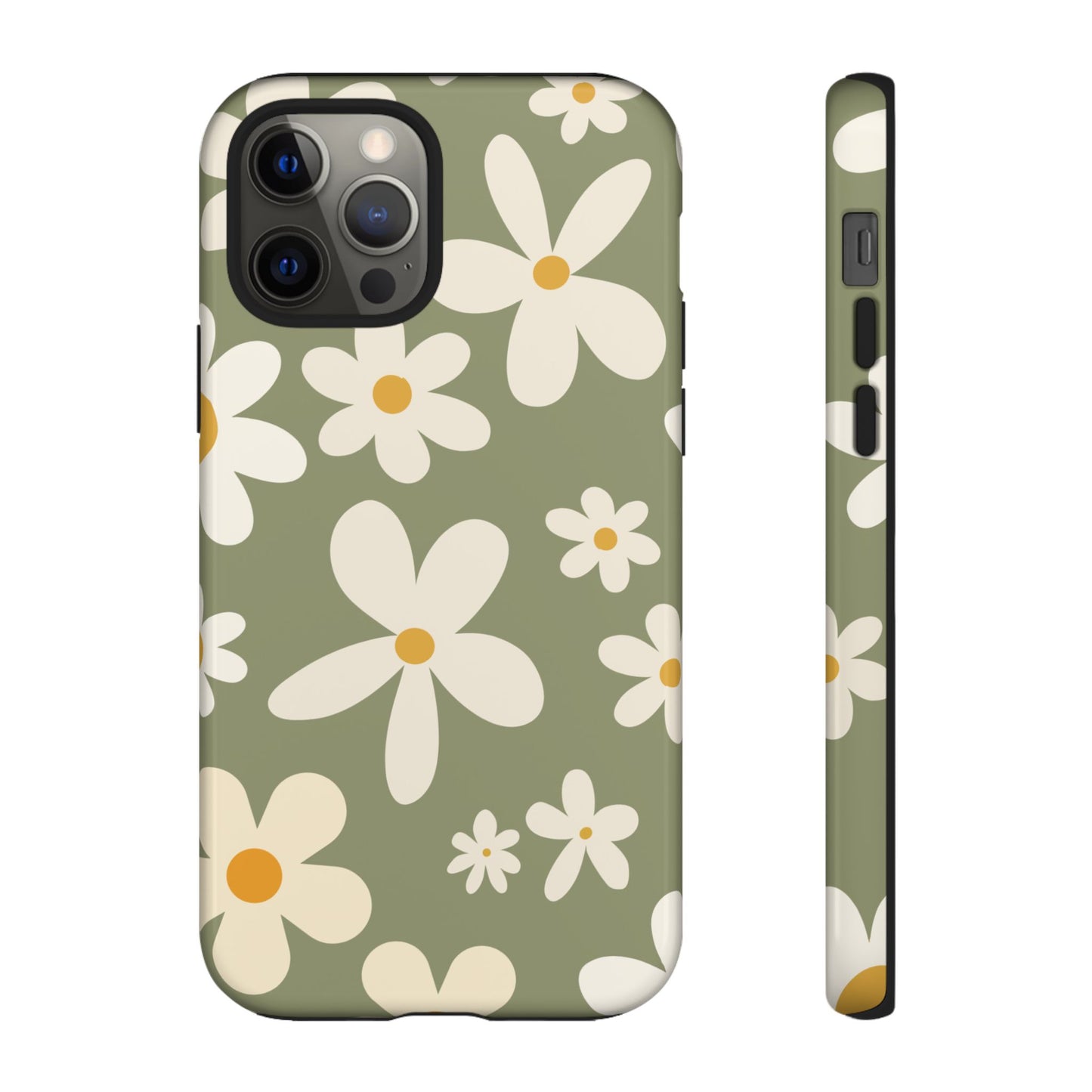 iPhone 12 Pro / Glossy Phone Case - ’Green Daisy Pattern’ Phone Case
