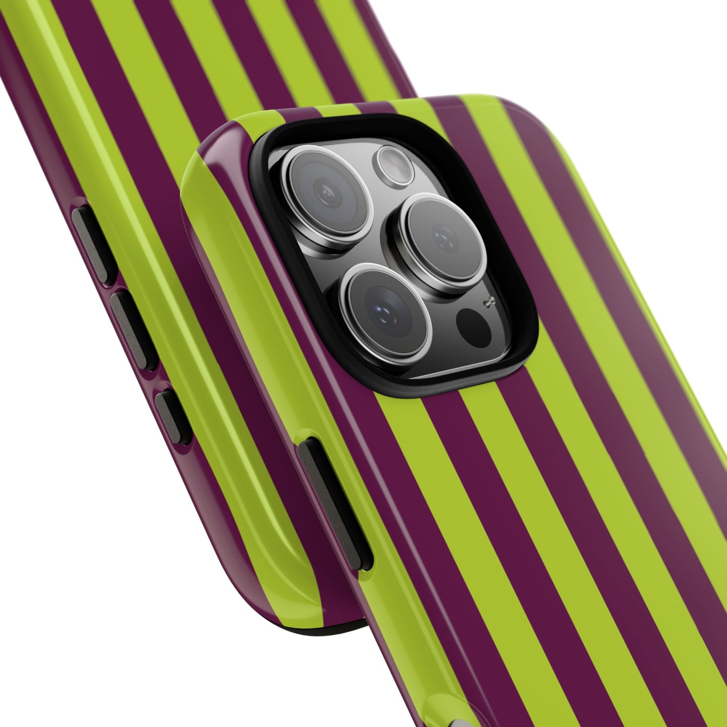 Phone Case - Trendy Neon Lime Green & Plum Stripe Pattern Phone Case