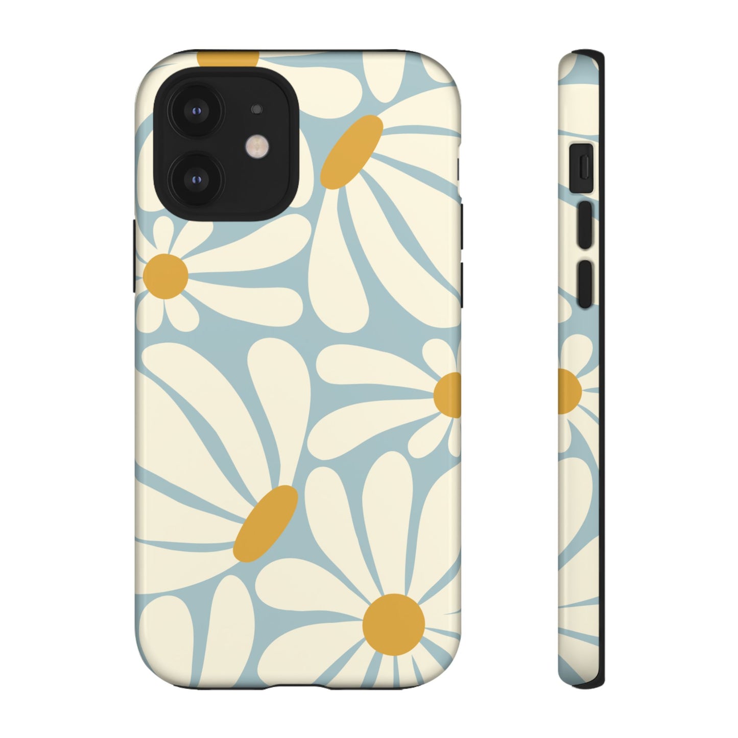 iPhone 12 / Glossy Phone Case - ’Retro Blue Daisy Pattern’ Phone Case