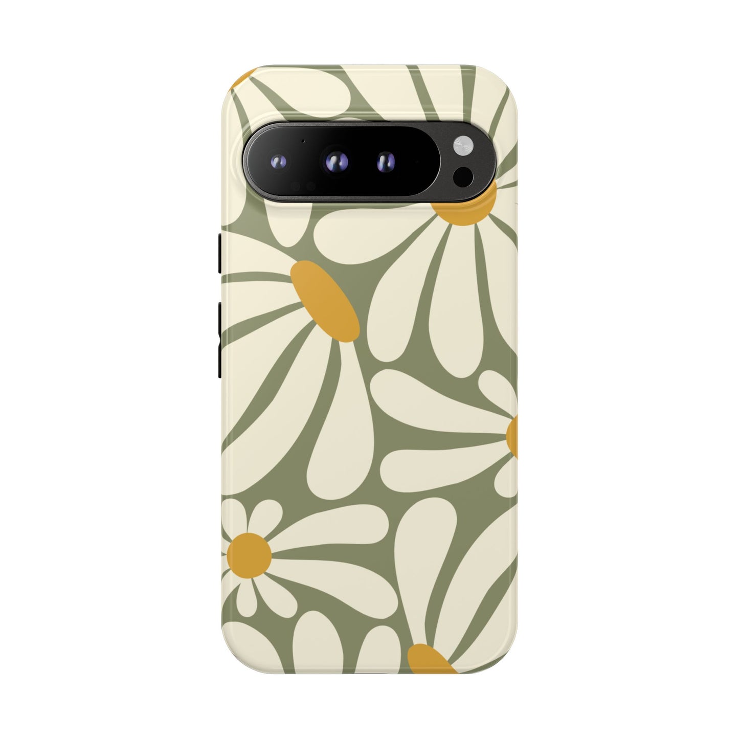 Google Pixel 9 Pro XL / Glossy Phone Case - ’Retro Green Daisy Pattern #1’ Phone Case