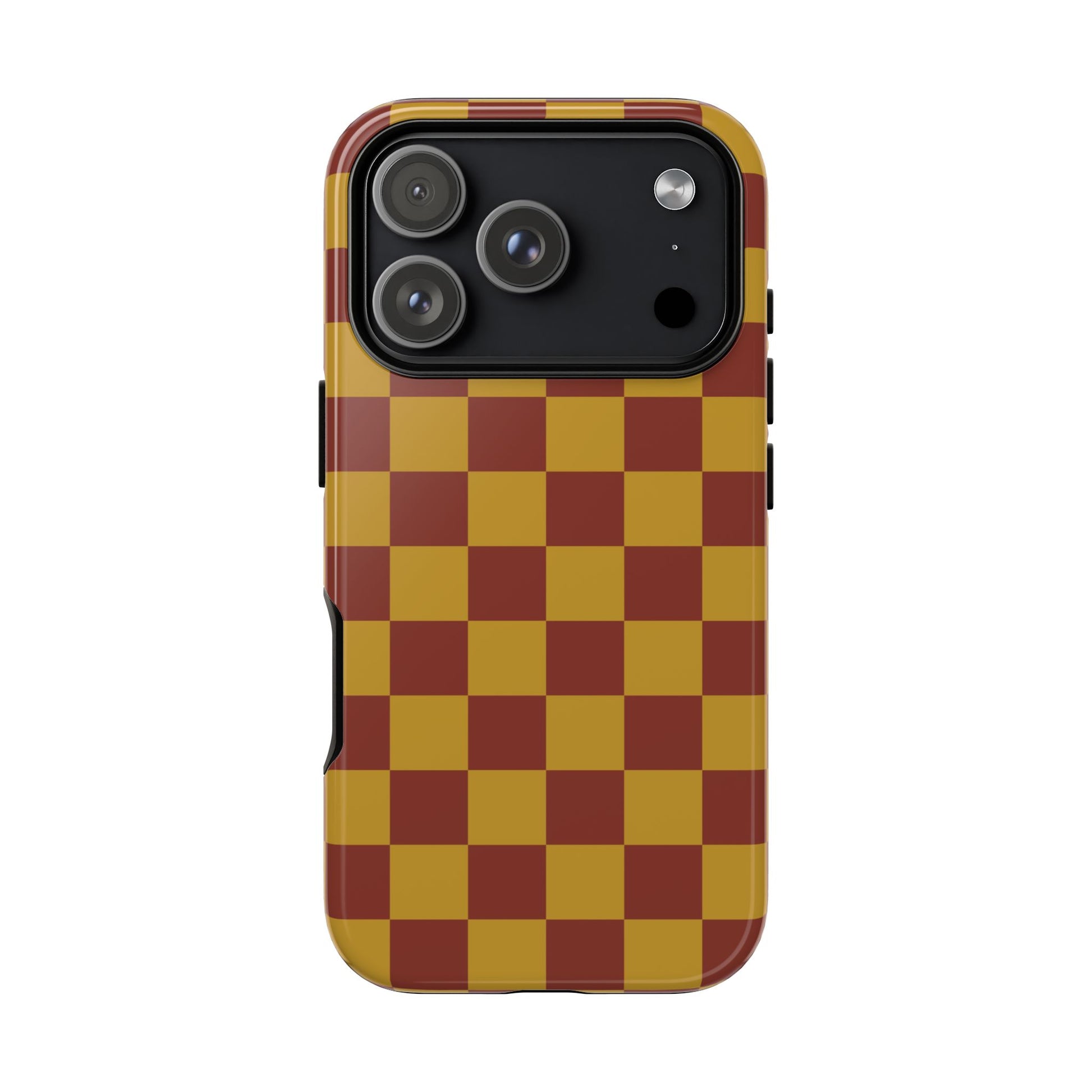Phone Case - Trendy Mustard & Burgandy Checked Pattern Phone Case