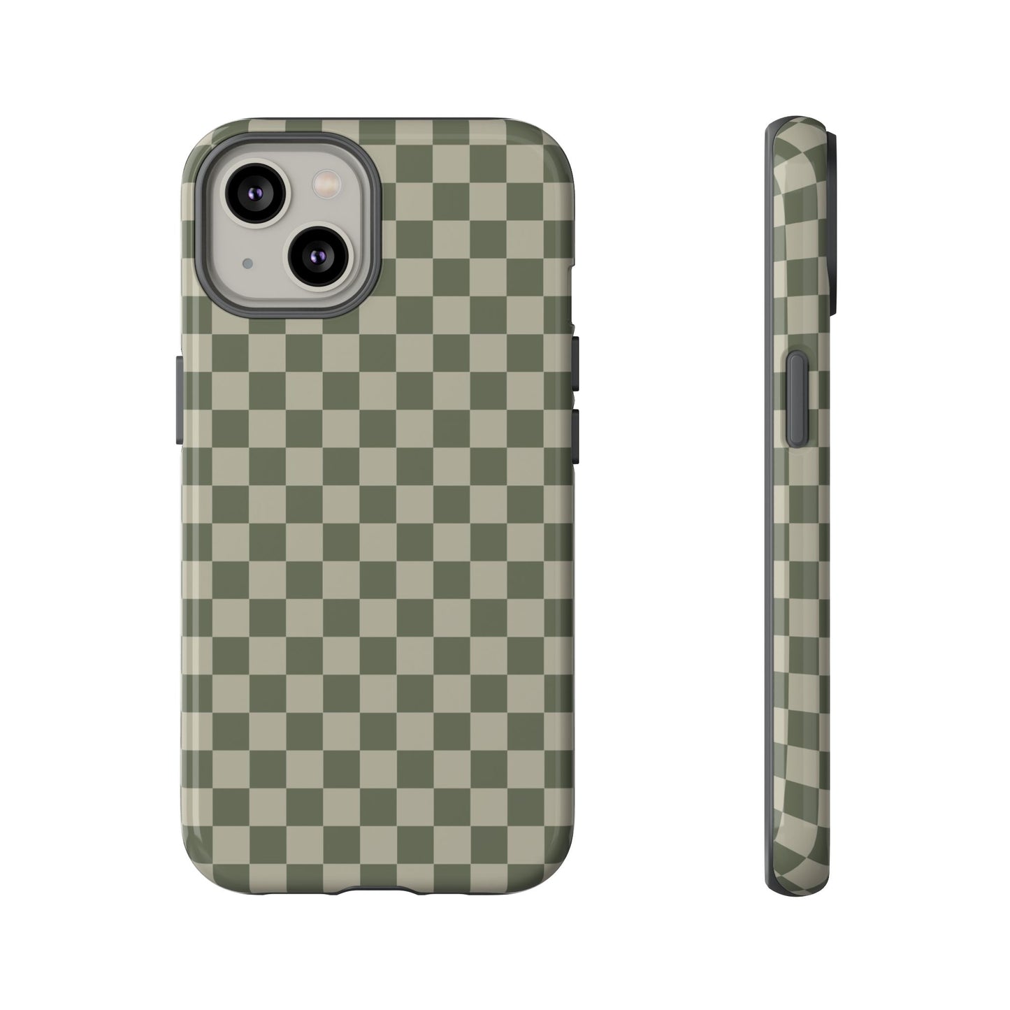 iPhone 14 / Glossy Phone Case - ’Bold Olive Green Checkered Pattern’ Phone Case