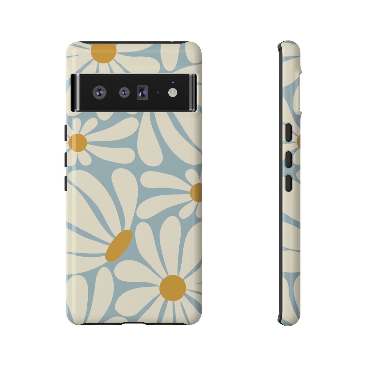 Google Pixel 6 Pro / Glossy Phone Case - ’Retro Blue Daisy Pattern’ Phone Case