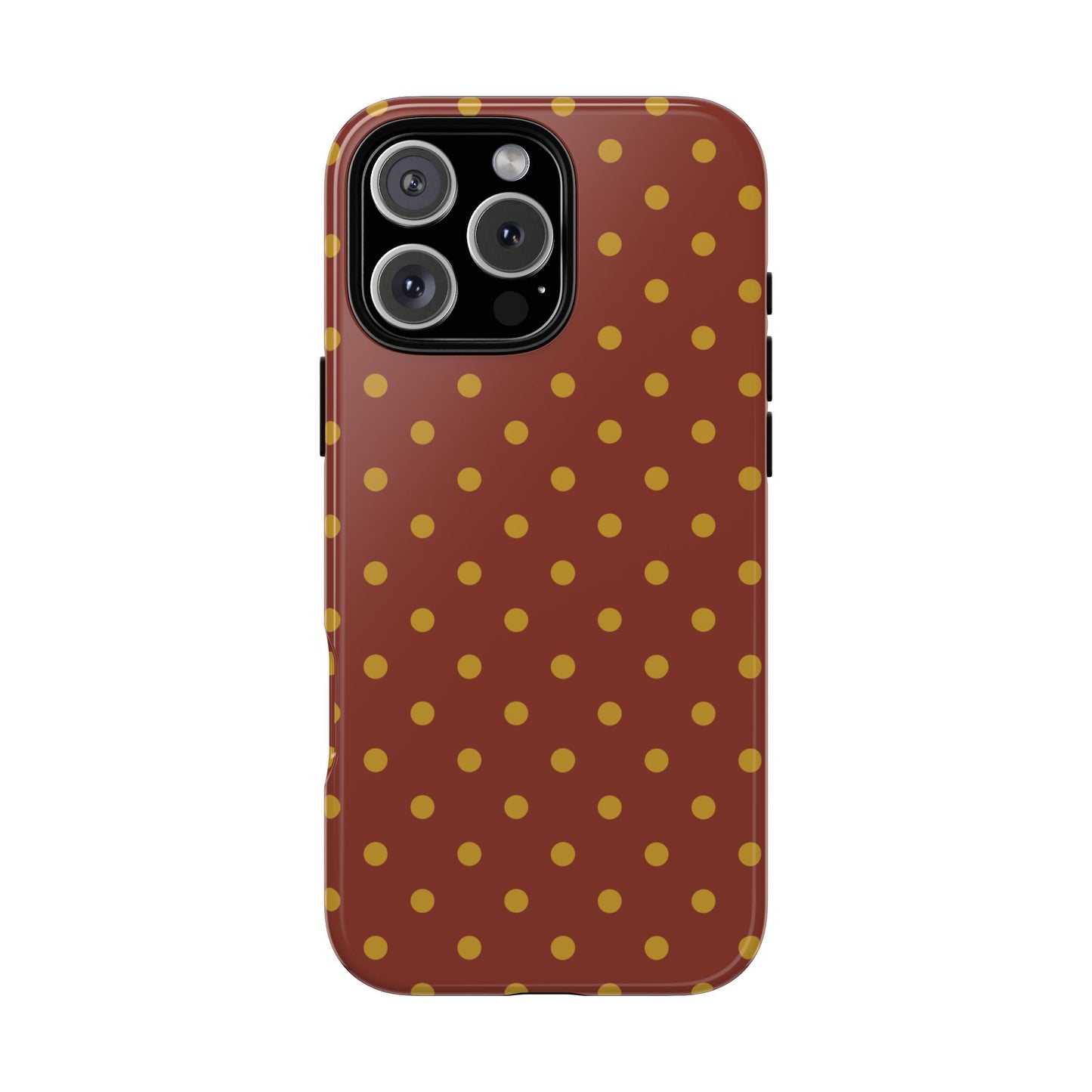 iPhone 16 Pro Max / Glossy Phone Case - Trendy Brown & Mustard Dot Pattern Phone Case