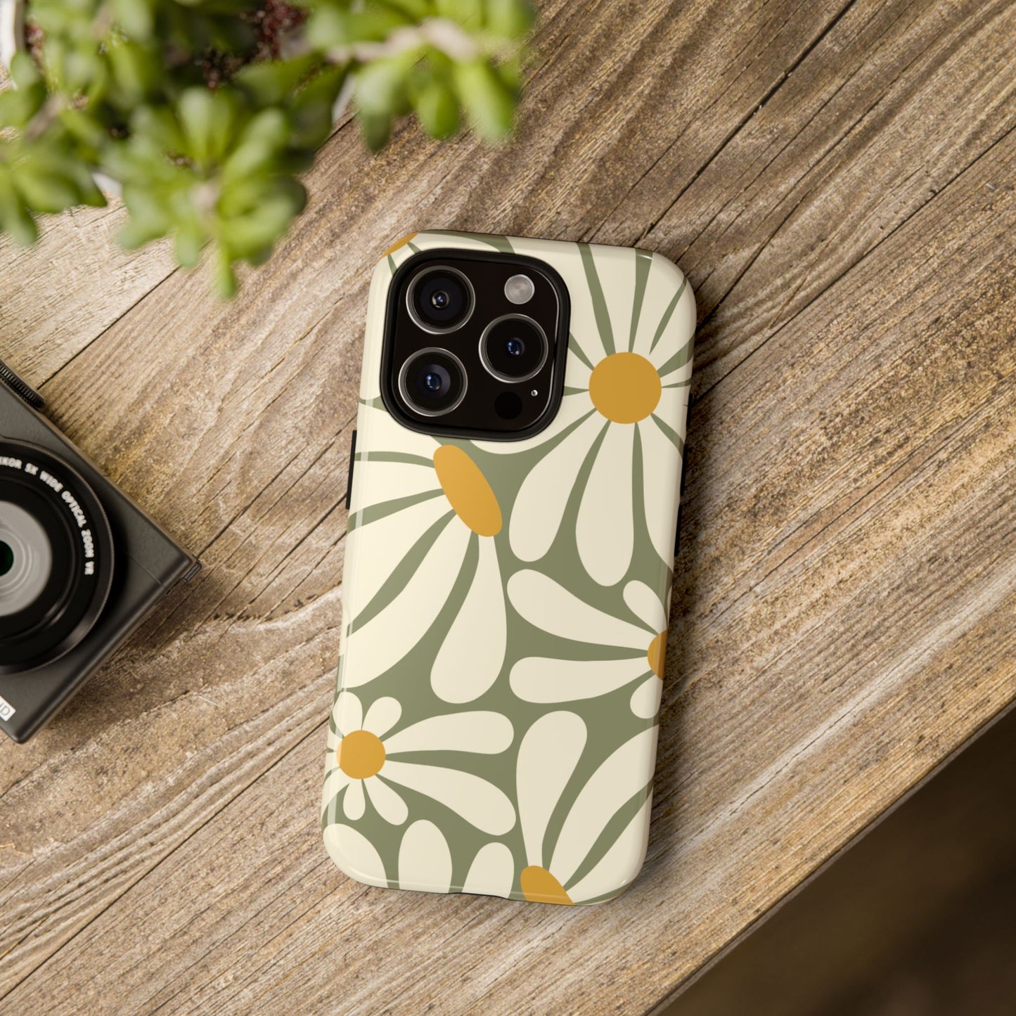 Phone Case - ’Retro Green Daisy Pattern #1’ Phone Case