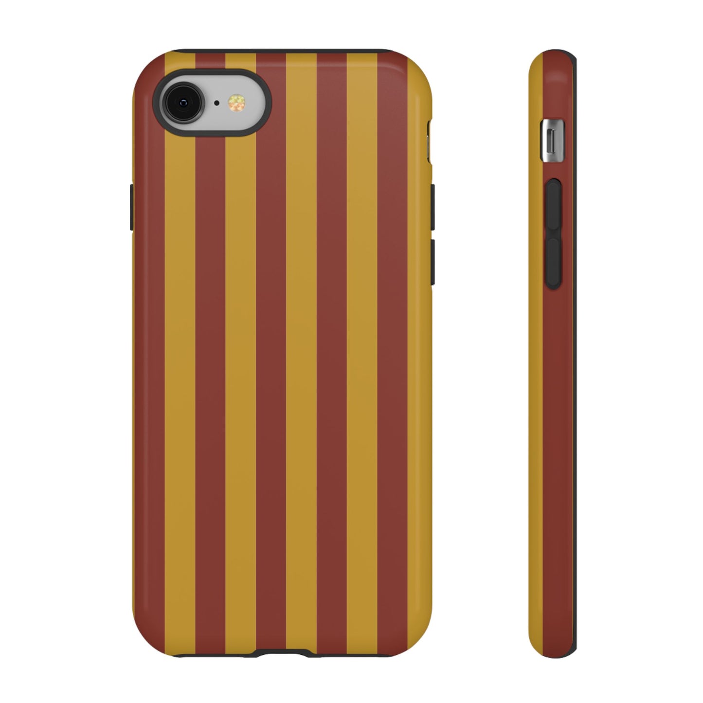 iPhone 8 / Glossy Phone Case - Trendy Mustard & Burgandy Stripe Pattern Phone Case