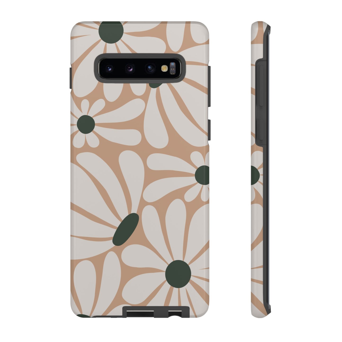 Samsung Galaxy S10 Plus / Glossy Phone Case - ’Retro Beige & White Daisy Pattern’ Phone Case