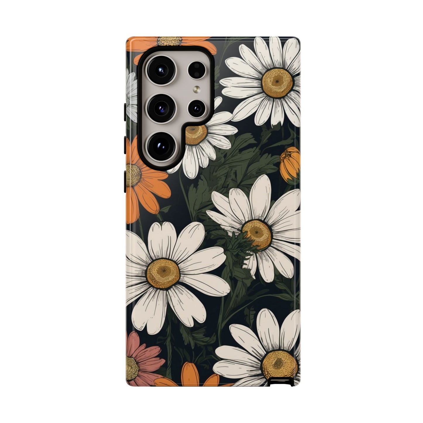 Boho Chic Daisies Floral Pattern "White, Orange & Pink" Phone Case