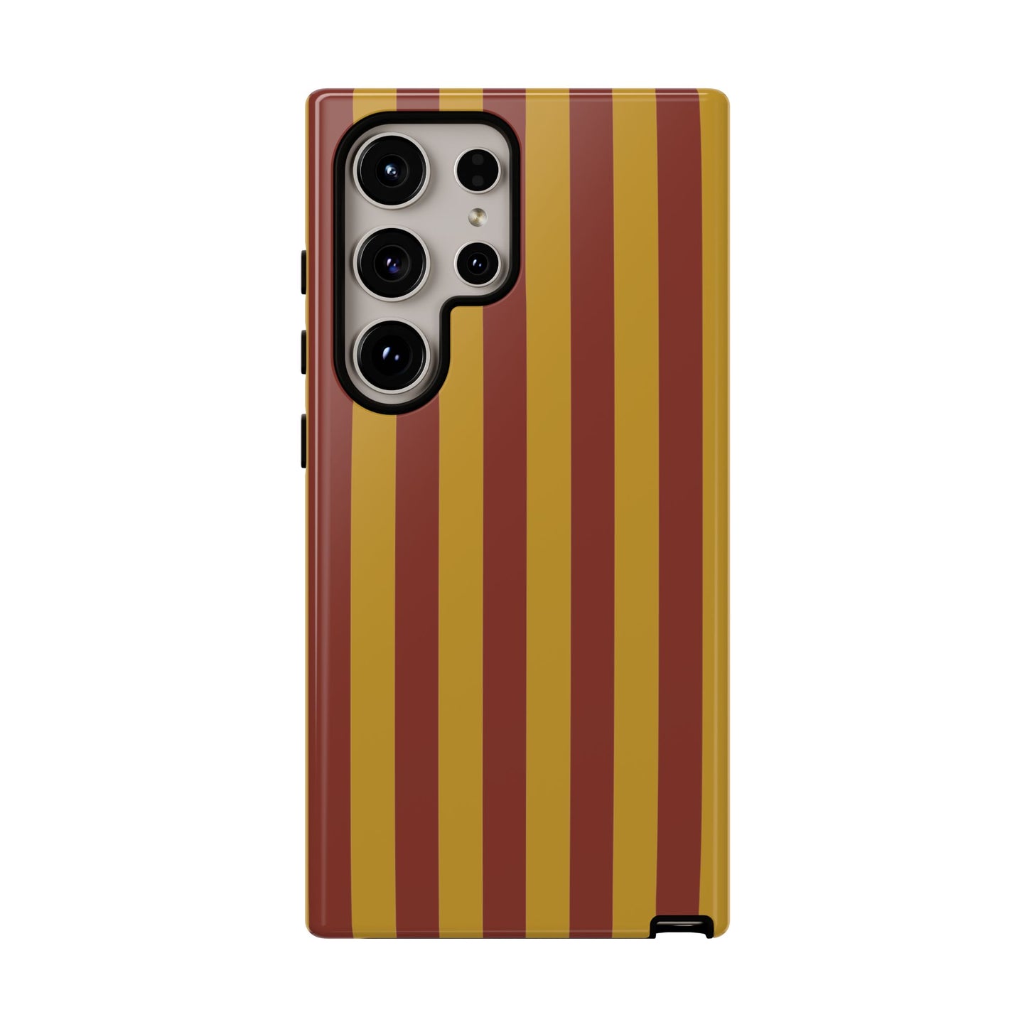 Samsung Galaxy S24 Ultra / Glossy Phone Case - Trendy Mustard & Burgandy Stripe Pattern Phone Case