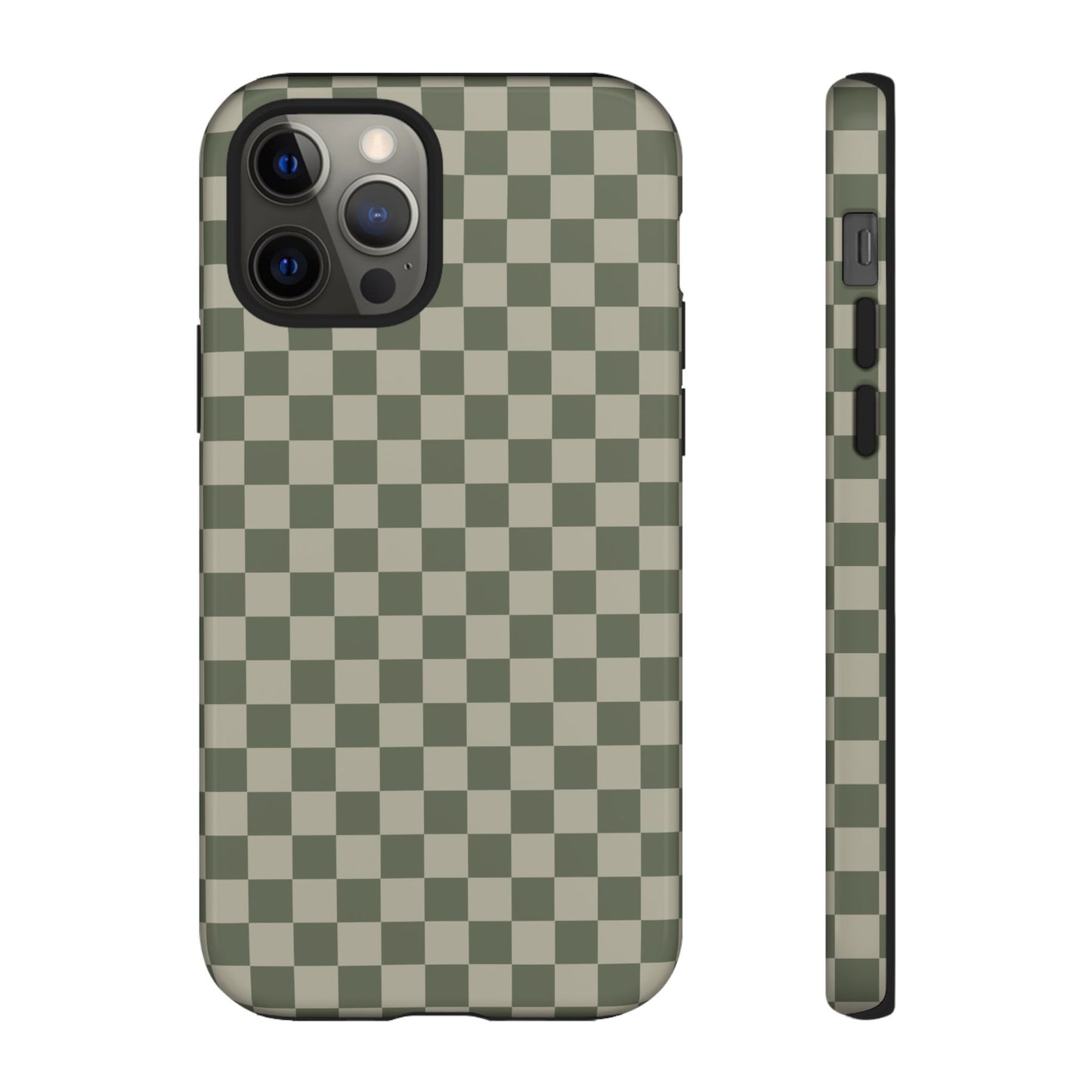 iPhone 12 Pro / Glossy Phone Case - ’Bold Olive Green Checkered Pattern’ Phone Case