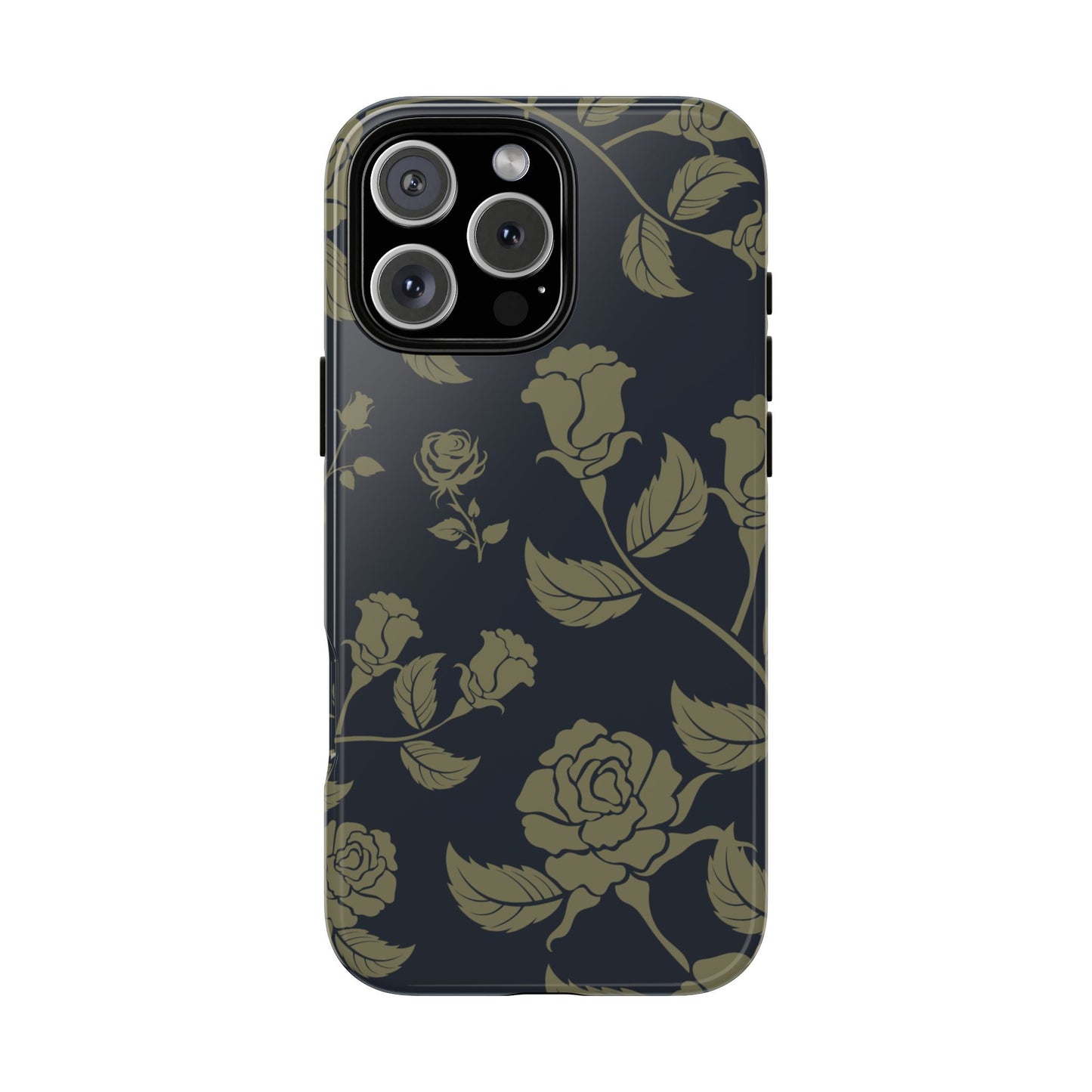 iPhone 16 Pro Max / Glossy Phone Case - ’Blue & Olive Rose Pattern’ Phone Case