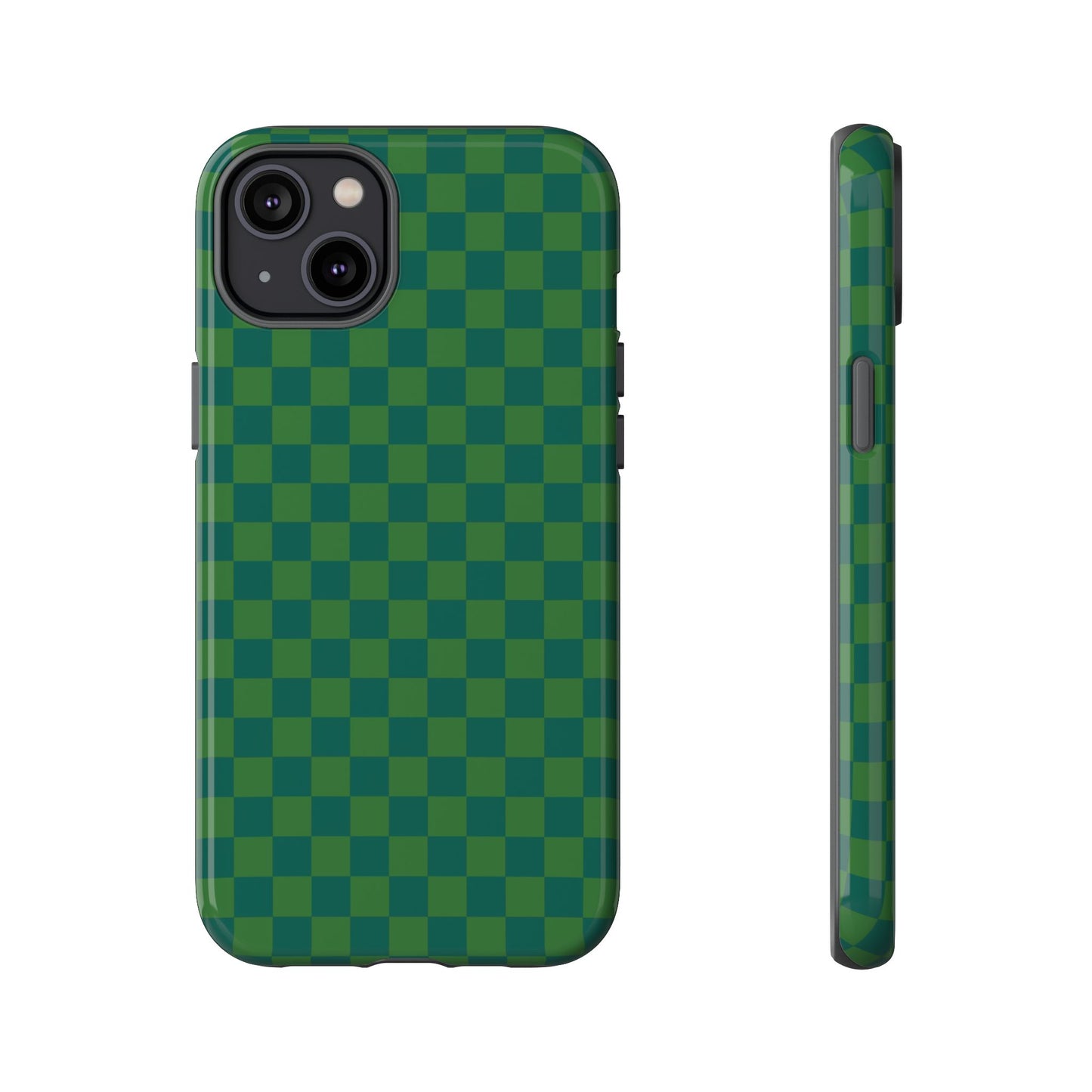 iPhone 14 Plus / Glossy Phone Case - ’Bold Green Checkered Pattern’ Phone Case